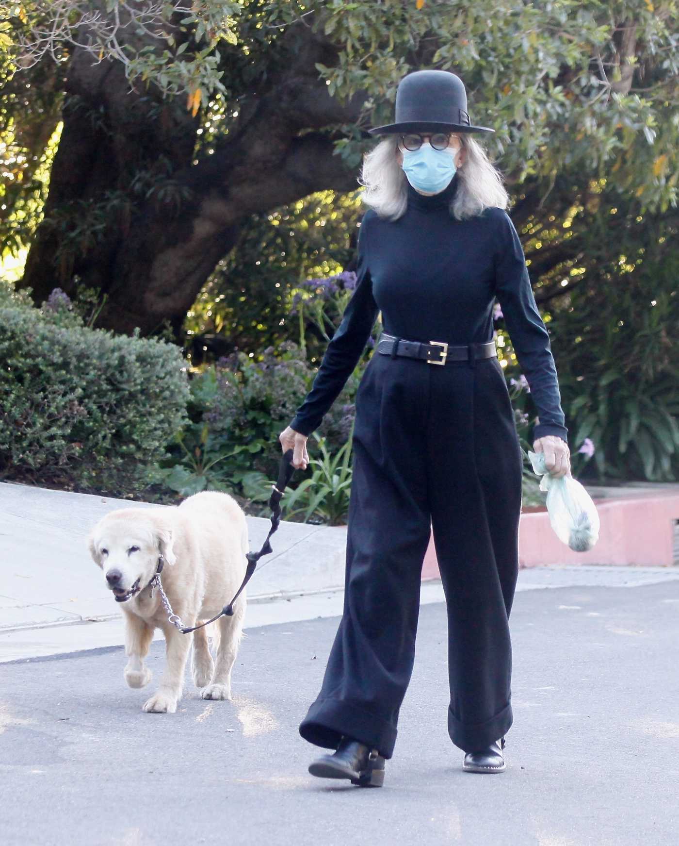 Diane Keaton in a Protective Mask Leaves the Dentist Office in