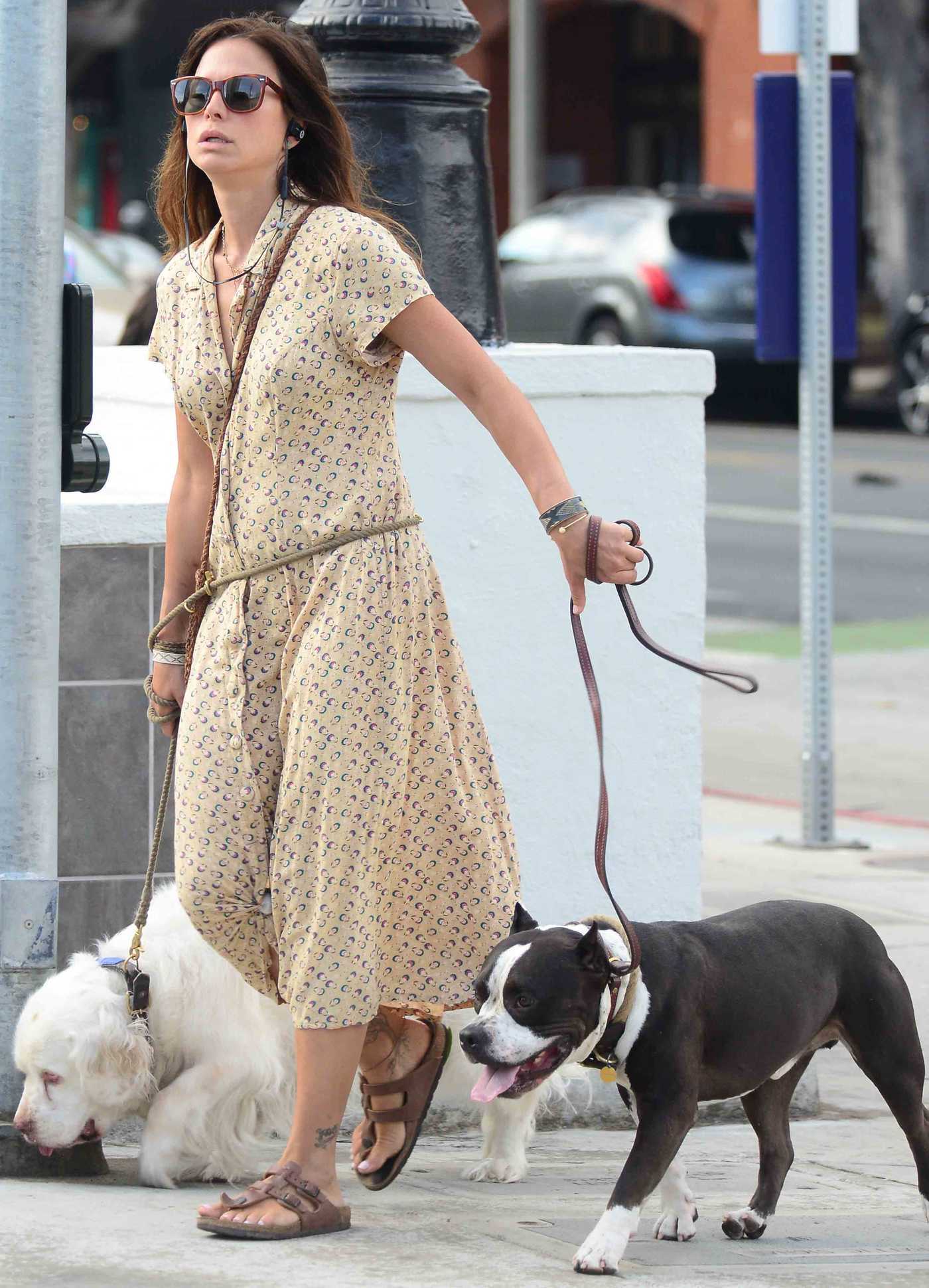 Rhona Mitra Walks Her Dog in Santa Monica 08/01/2017