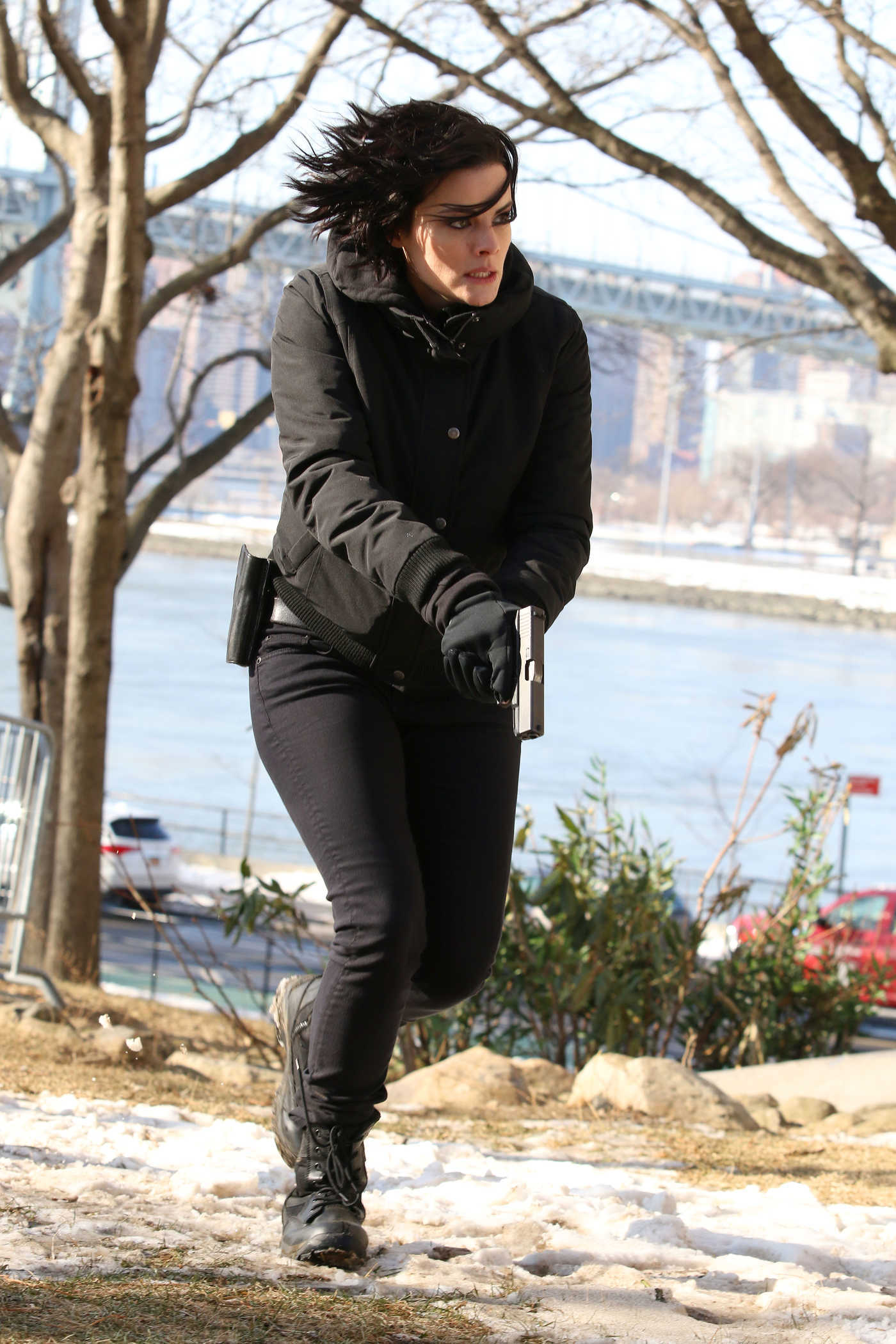 Jaimie Alexander on the Set of Blindspot in Astoria Park in NYC 01/09/2018