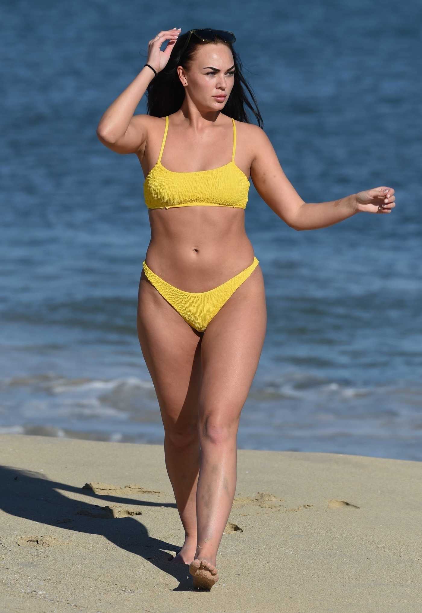 Hayley Fanshaw Wears a Yellow Bikini on the Beach in Magaluf 04/03/2018