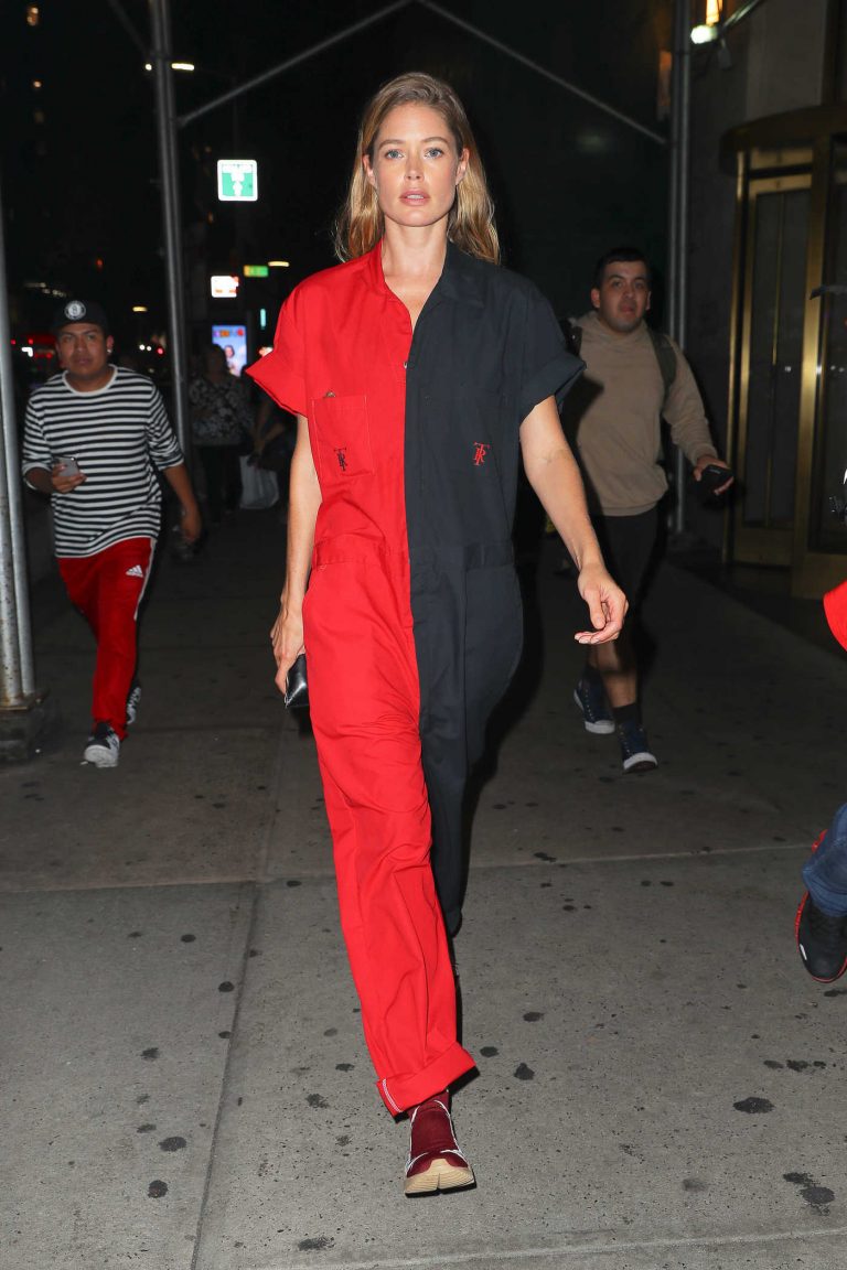 Doutzen Kroes in a Black and Red Overalls