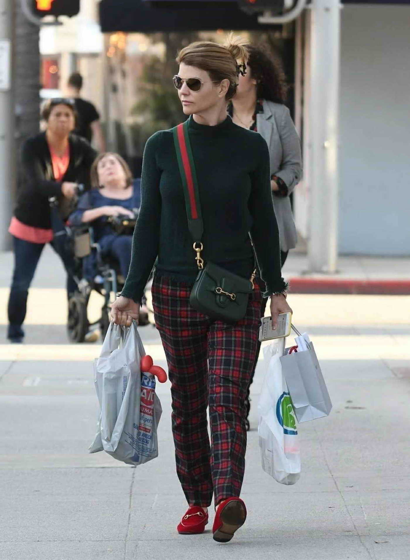 Lori Loughlin in a Red Plaid Pants Goes Shopping in Beverly Hills 12/18/2018