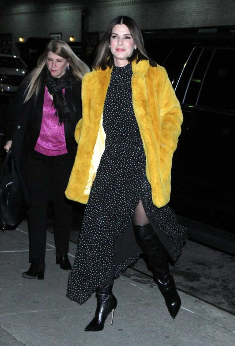 Sandra Bullock in a Yellow Fur Coat
