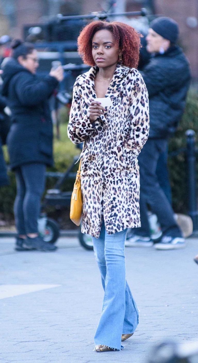 Ashleigh Murray in a Leopard Print Fur Coat