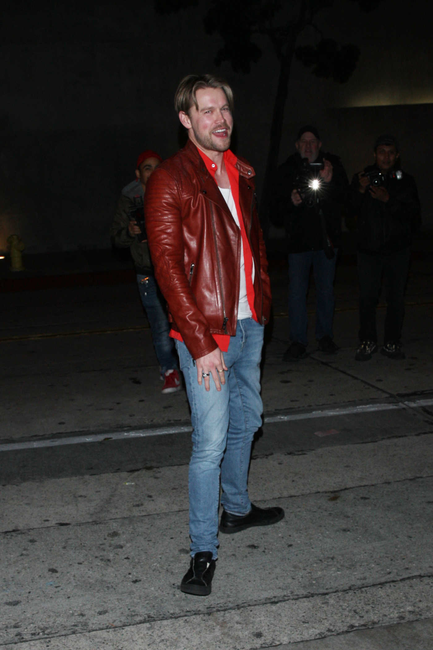 Chord Overstreet in a Red Leather Jacket Leaves Craigs Restaurant in West Hollywood 03/07/2019