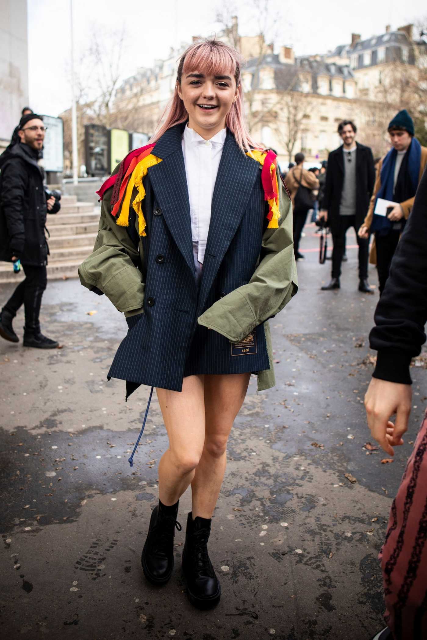 Maisie Williams in a Black Striped Blazer Was Seen Out in Paris 03/04/2019
