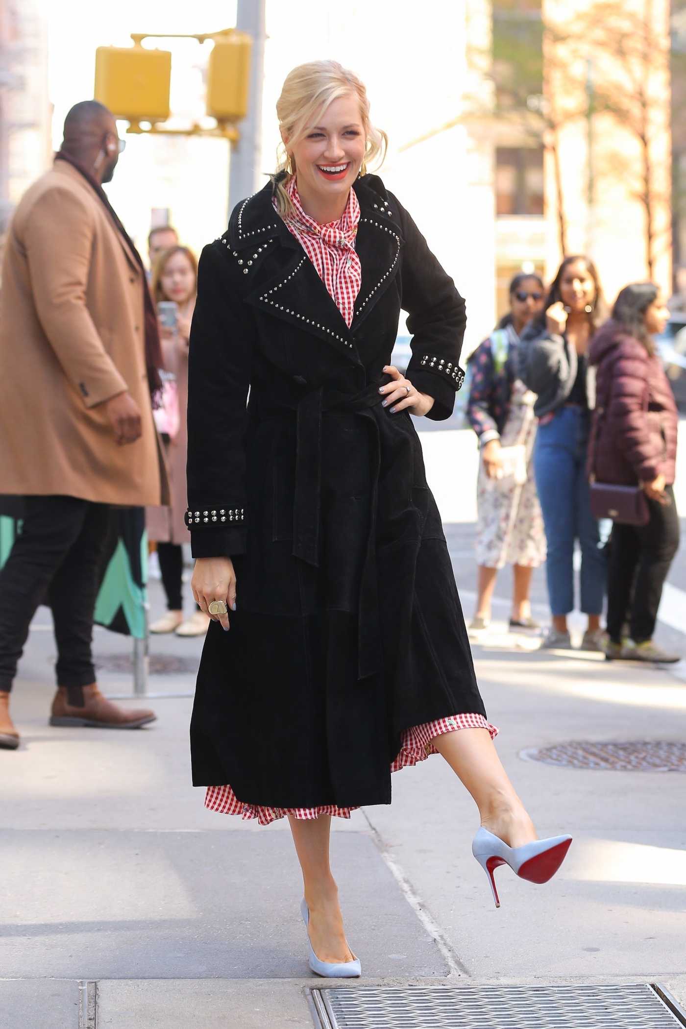 Beth Behrs in a Black Coat Was Seen Out in NYC 04/17/2019