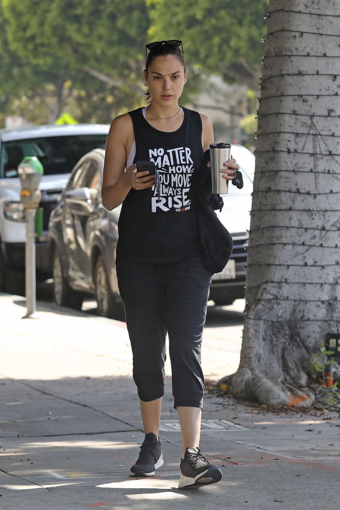 Gal Gadot in a Black Tank Top Arrves at a Pilates Class in Beverly Hills 05/29/2019