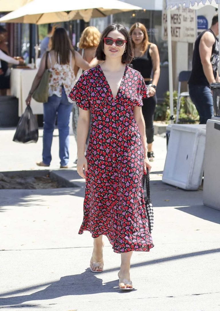 Crystal Reed in a Red Floral Dress