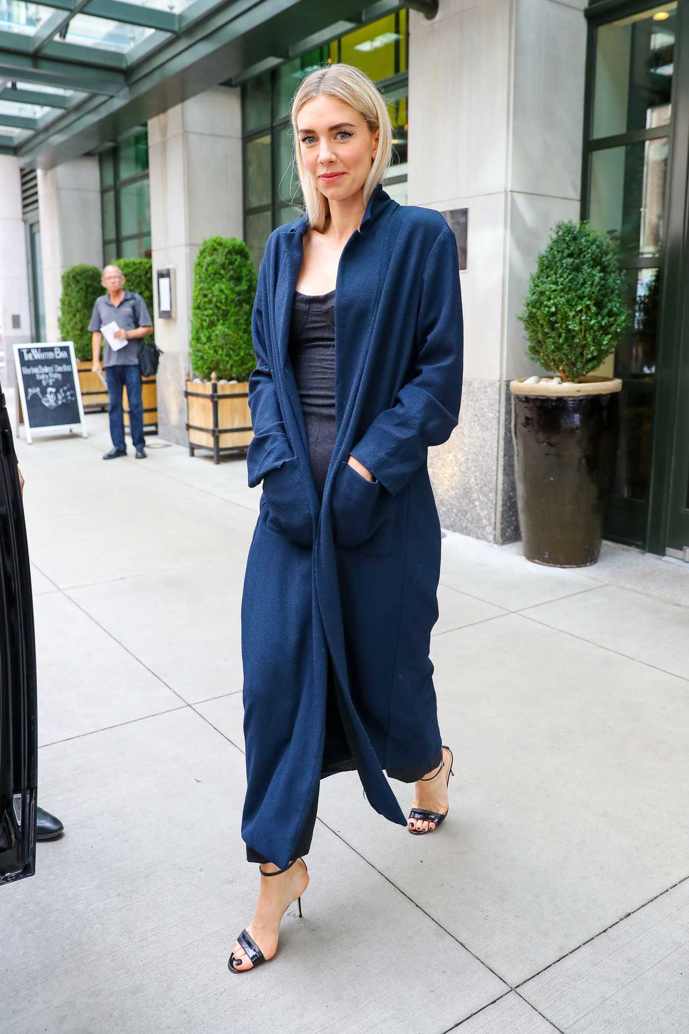 Vanessa Kirby in a Blue Cardigan Heads to The Tonight Show Starring Jimmy Fallon in New York 08/01/2019