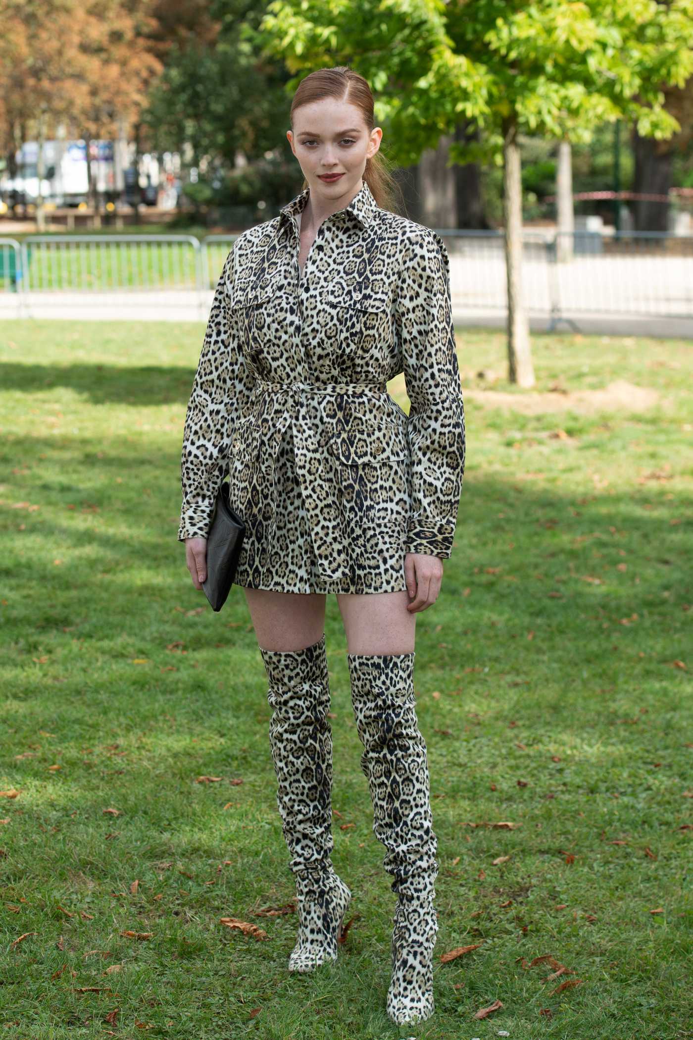 Larsen Thompson in a Gray Dress Was Seen Out in Paris 01/21/2020