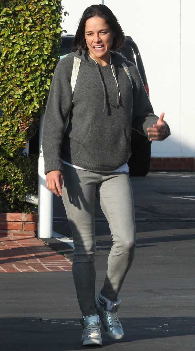 Michelle Rodriguez in a Gray Sweater
