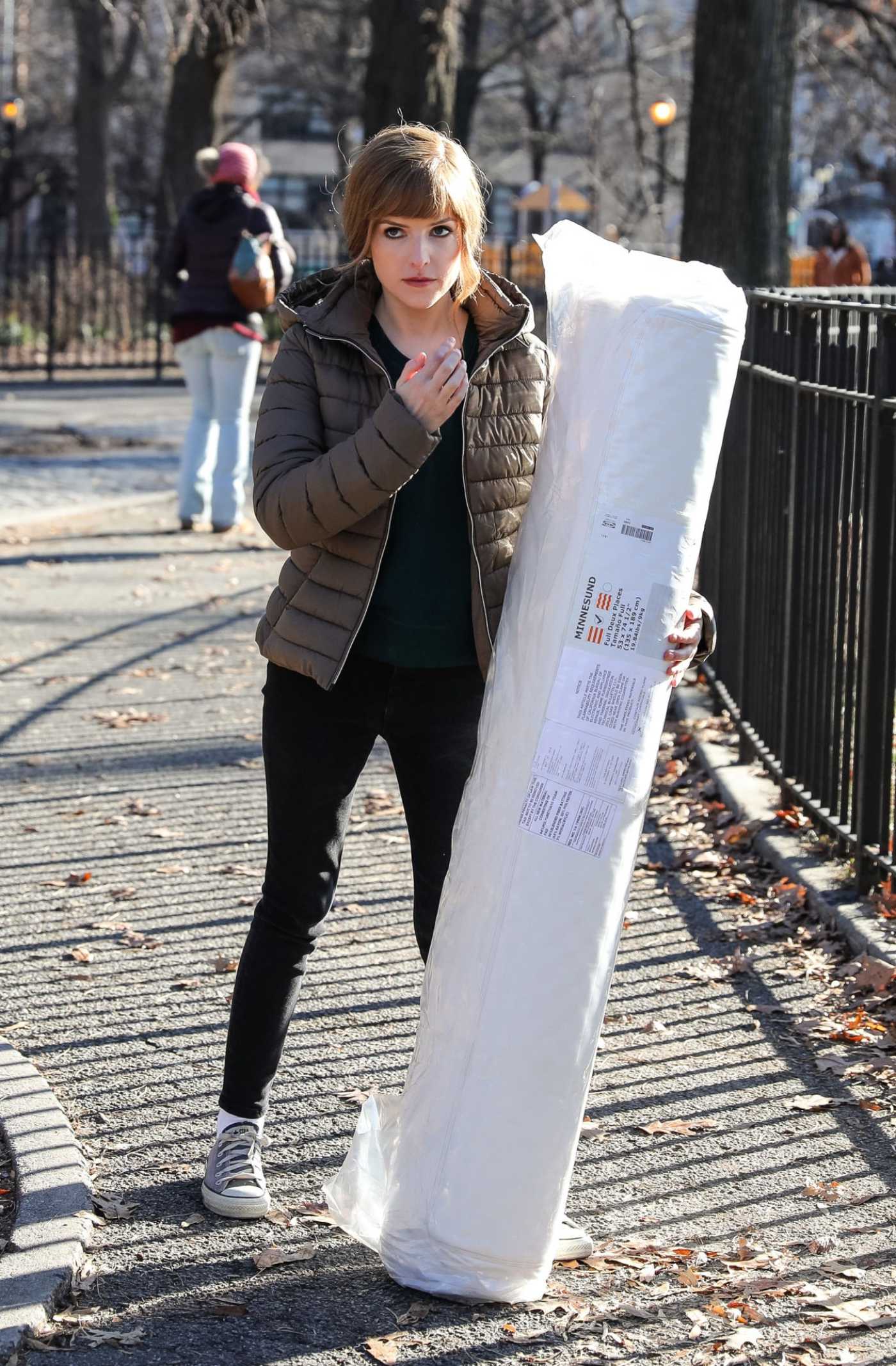 Anna Kendrick in a Black Sweatpants on the Set of the Love Life in New York City 12/20/2019