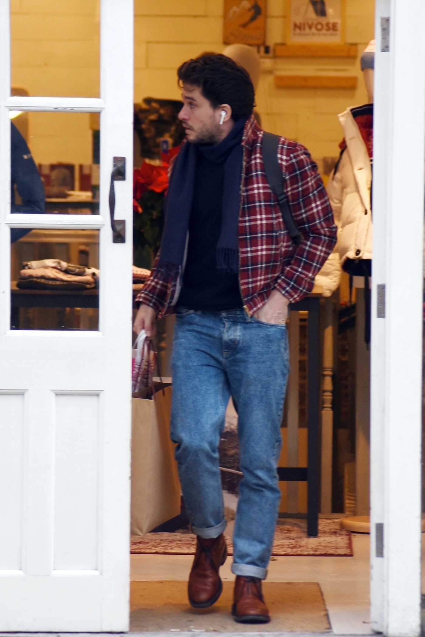 Kit Harington in a Plaid Jacket Leaves a Ski Shop in Chelsea 12/16/2019