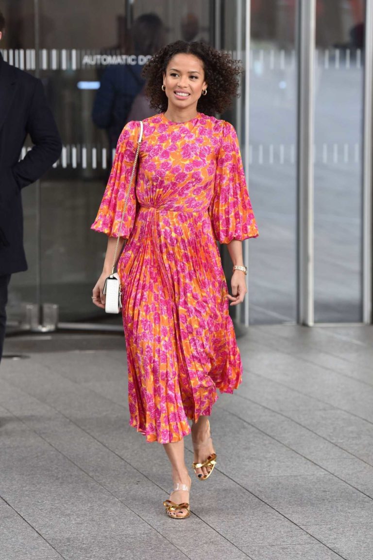 Gugu Mbatha-Raw in a Red Floral Dress