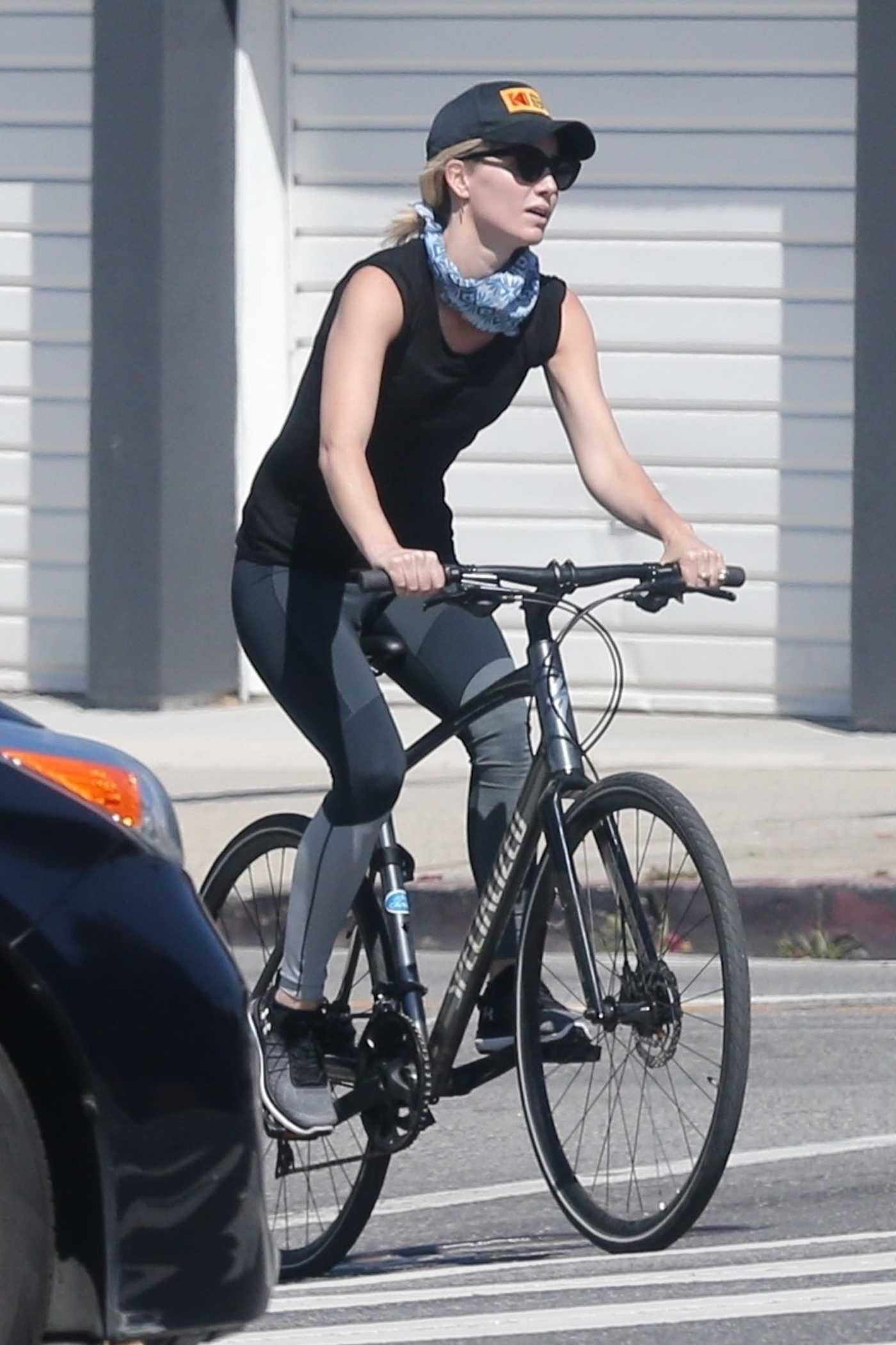Annabelle Wallis in a Blkack Cap Enjoys a Bicycle Ride in Los Angeles 04/16/2020