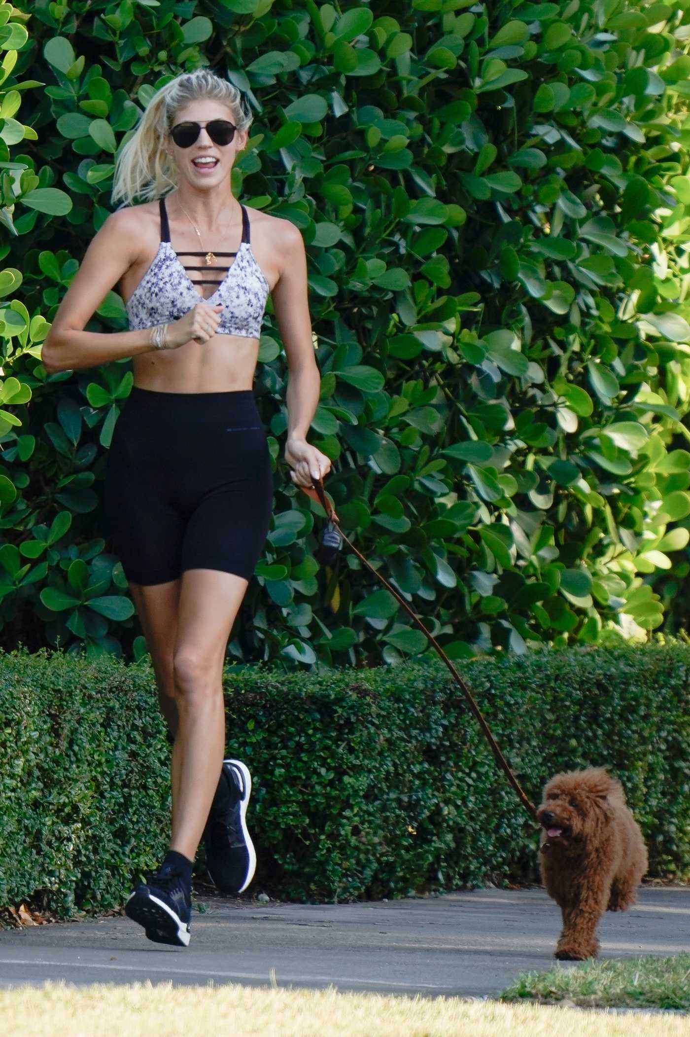 Devon Windsor in a Black Spandex Shorts Walks Her Dog in Miami 04/04/2020