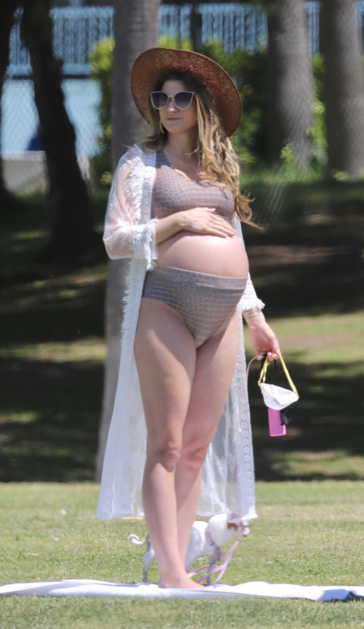 Rachel McCord Displays Her Growing Baby Bump in a Snakeskin Print Bikini in Los Angeles 04/23/2020