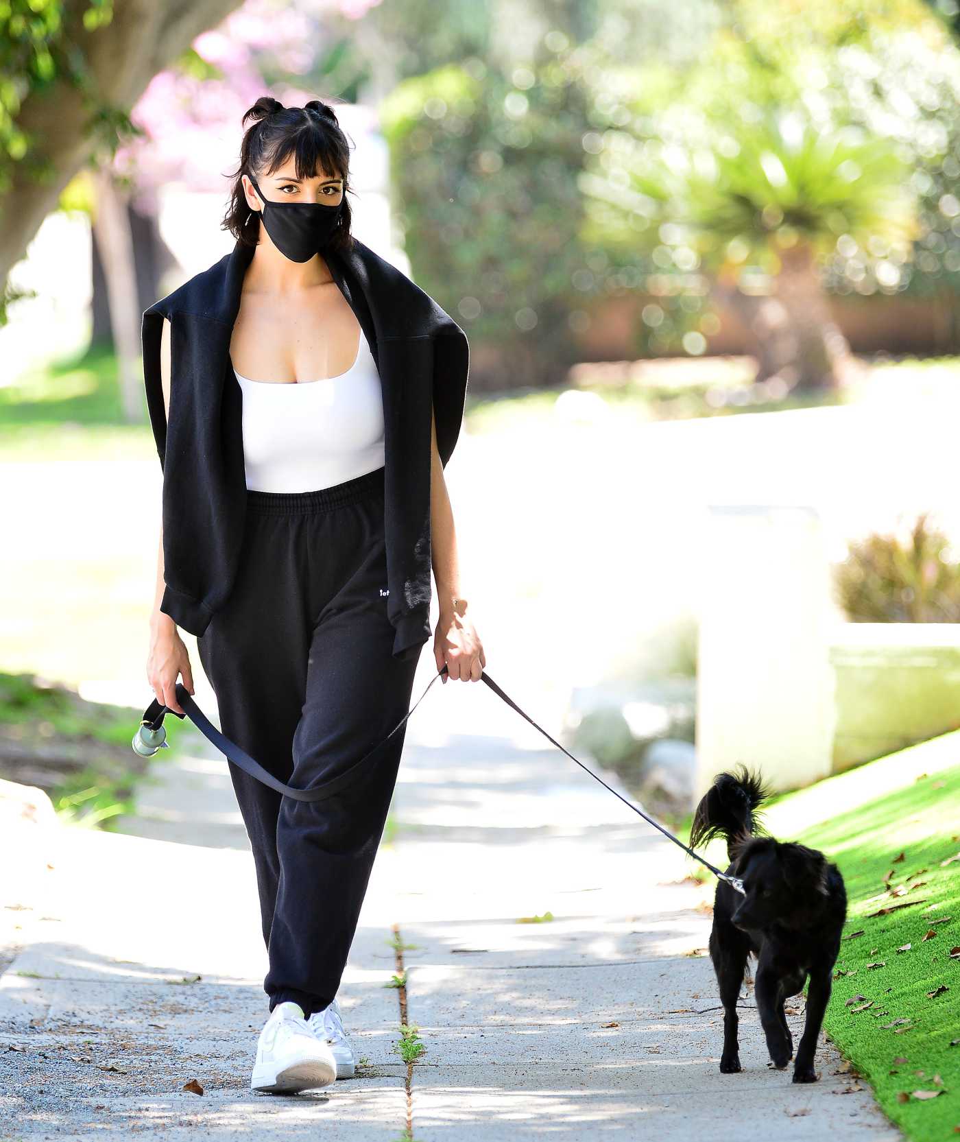 Rebecca Black in a White Top Walks Her Dog in Orange County 04/23/2020