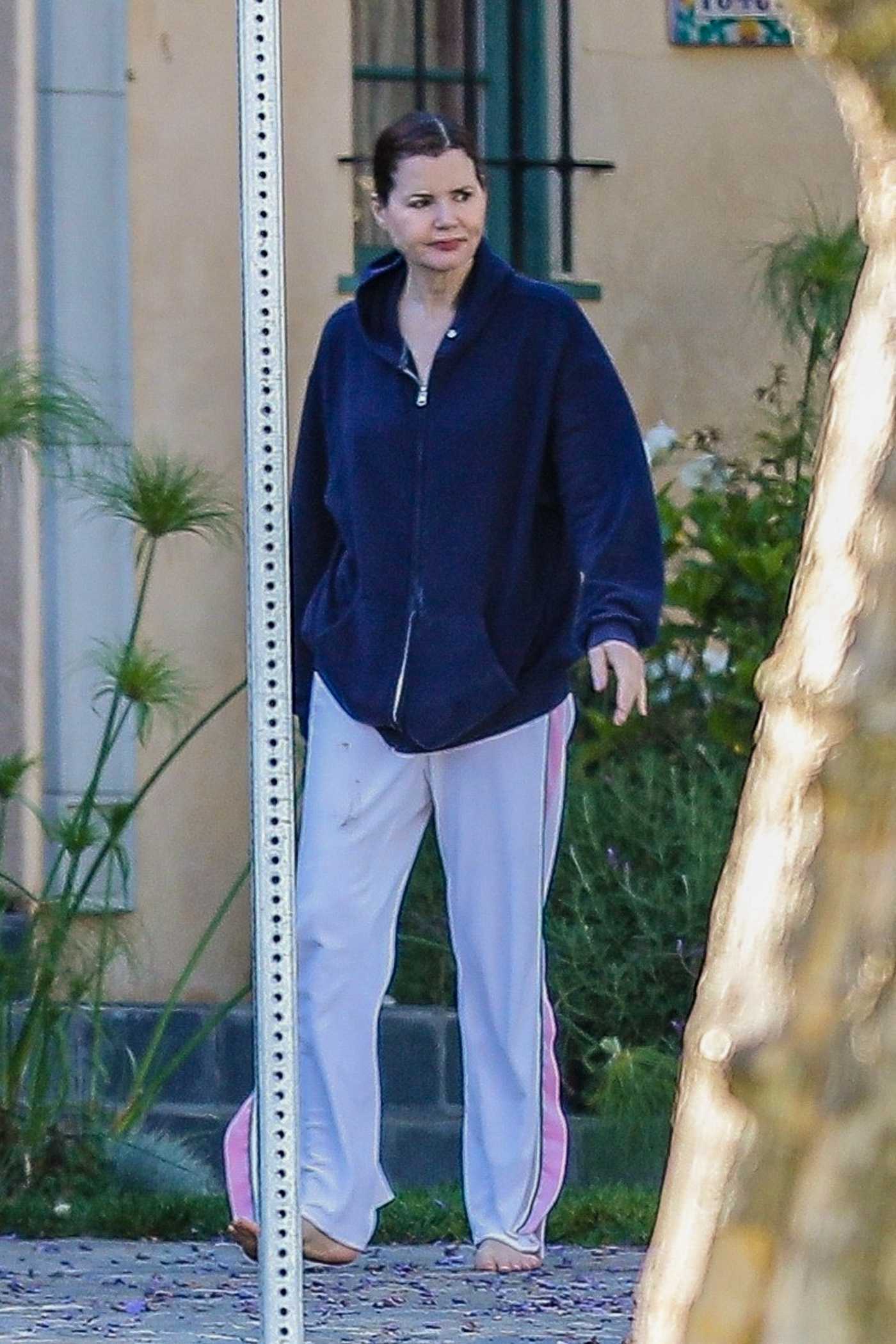 Geena Davis in a Blue Track Jacket Was Seen Near Her House in Santa Monica 05/20/2020