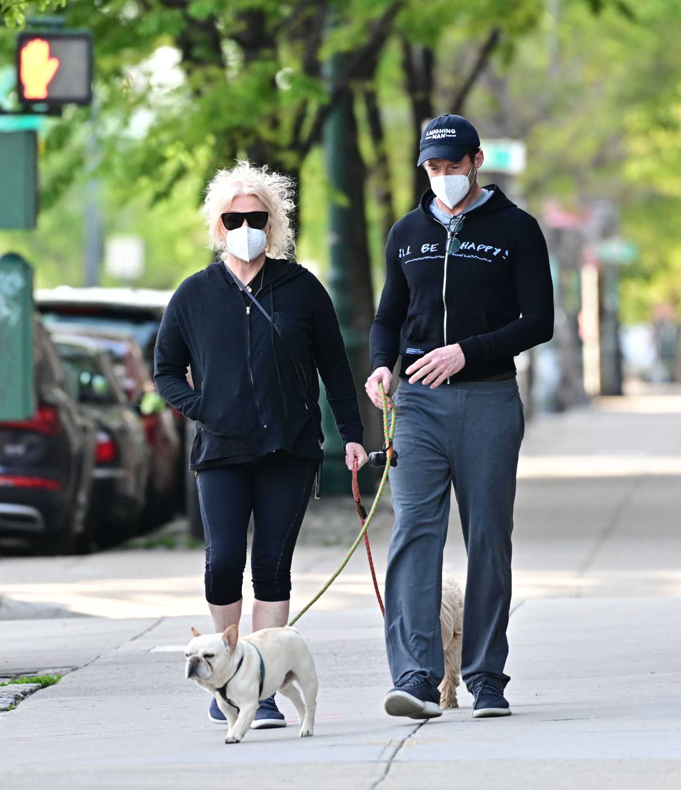 Hugh Jackman in a Black Cap Walks His Dogs Out with Deborra-Lee Furness in New York 05/04/2020