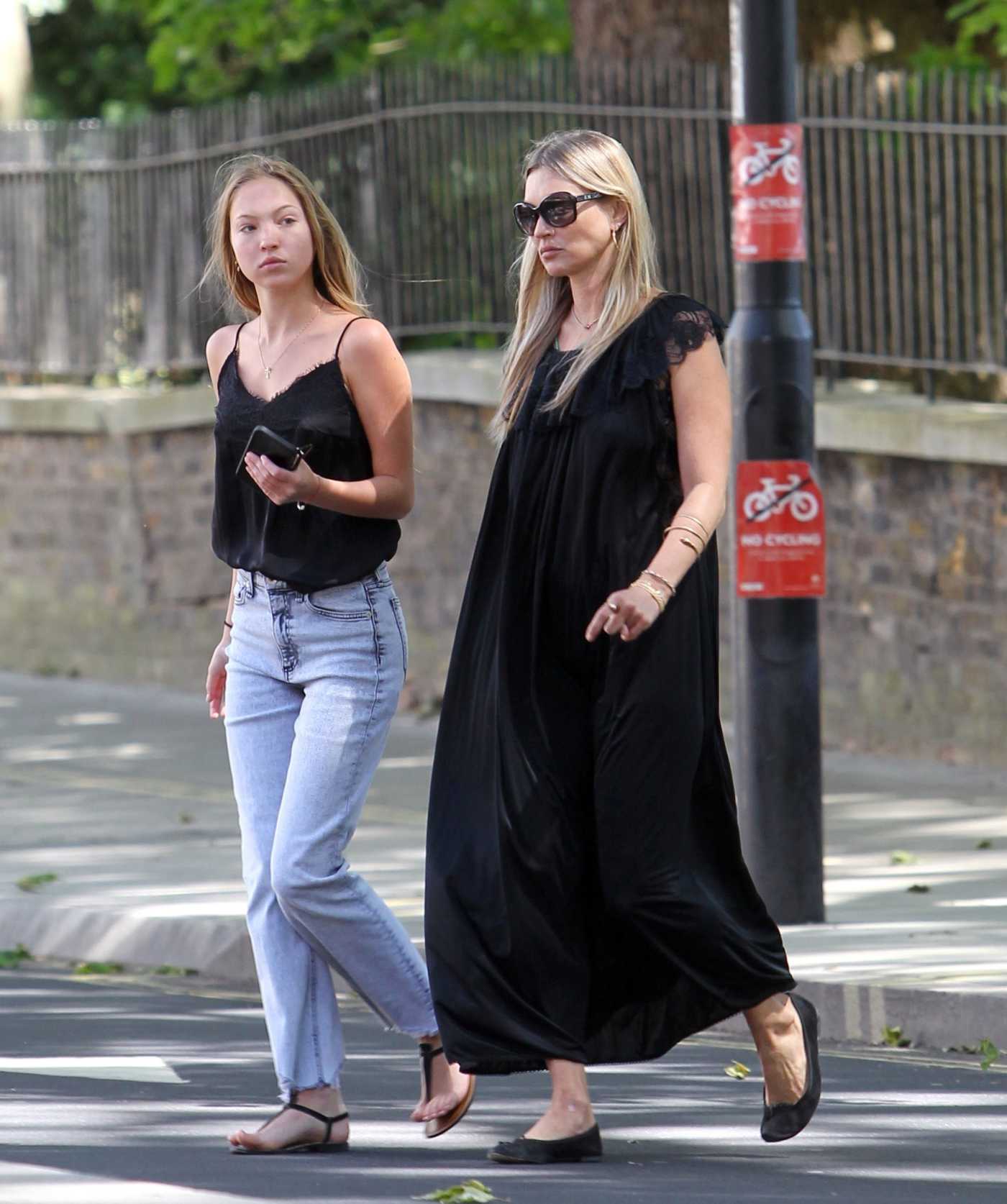 Kate Moss in a Black Dress Was Seen Out with Her Daughter Lila Grace Moss in London 05/29/2020