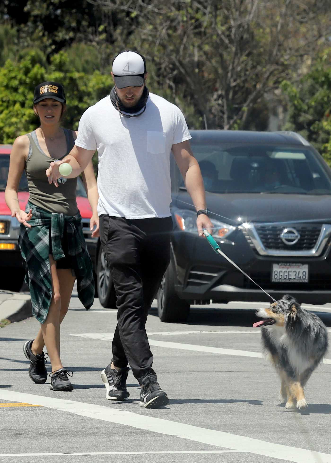 Kellan Lutz in a White Tee Walks His Dog Out with His Wife Brittany Gonzales in Los Angeles 05/05/2020
