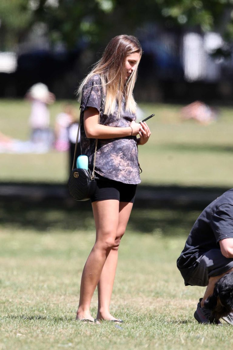 Zara McDermott in a Black Spandex Shorts