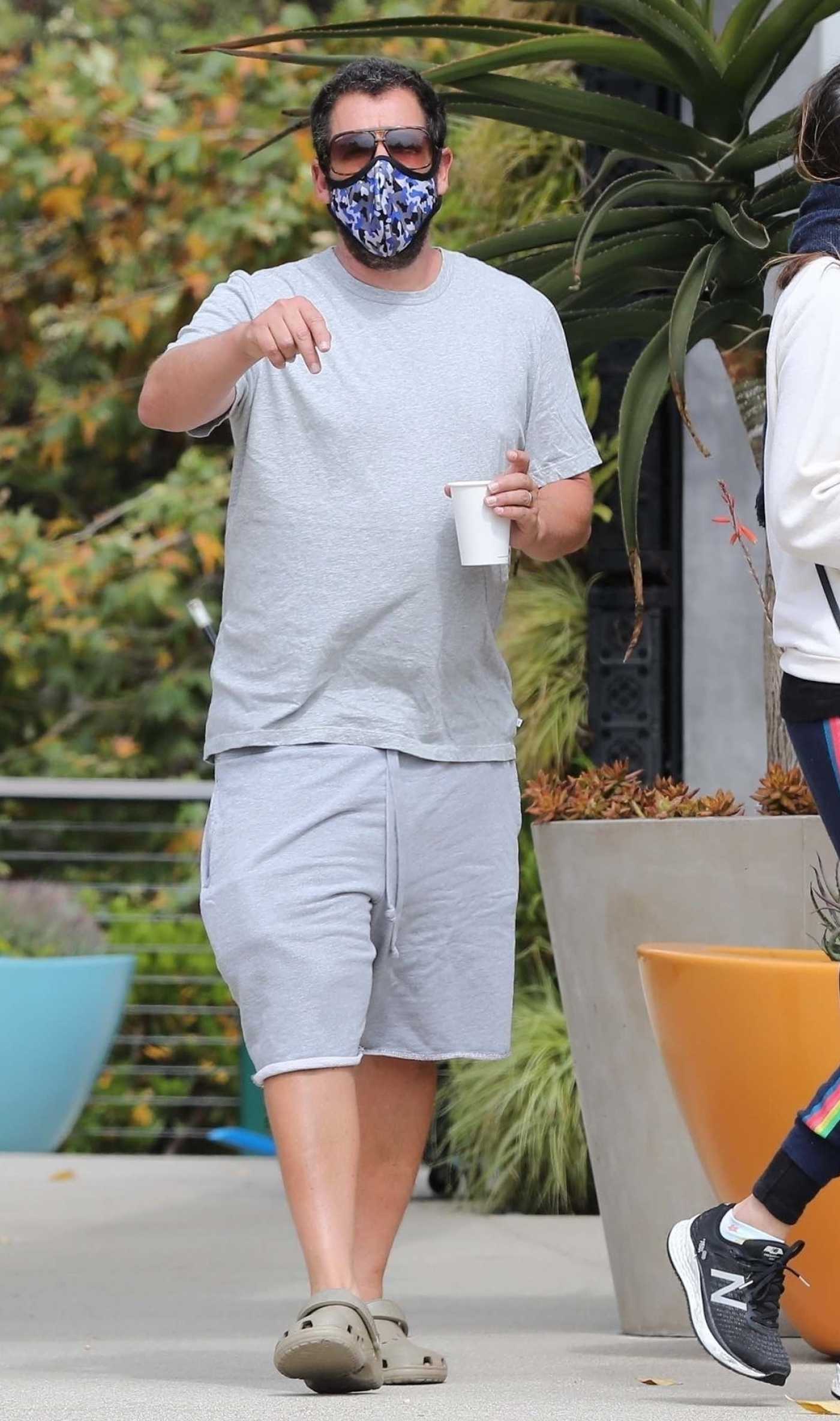 Adam Sandler in a Gray Tee Was Seen Out with Jackie Sandler at Bristol Farms in Malibu 06/16/2020