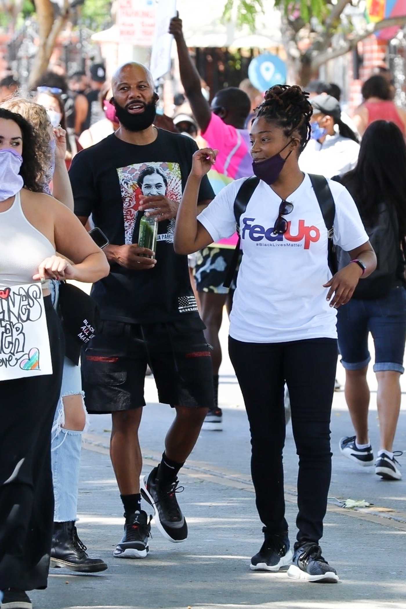 Tiffany Haddish in a White Tee Attends the Black Lives Matter Protest in Los Angeles 06/14/2020