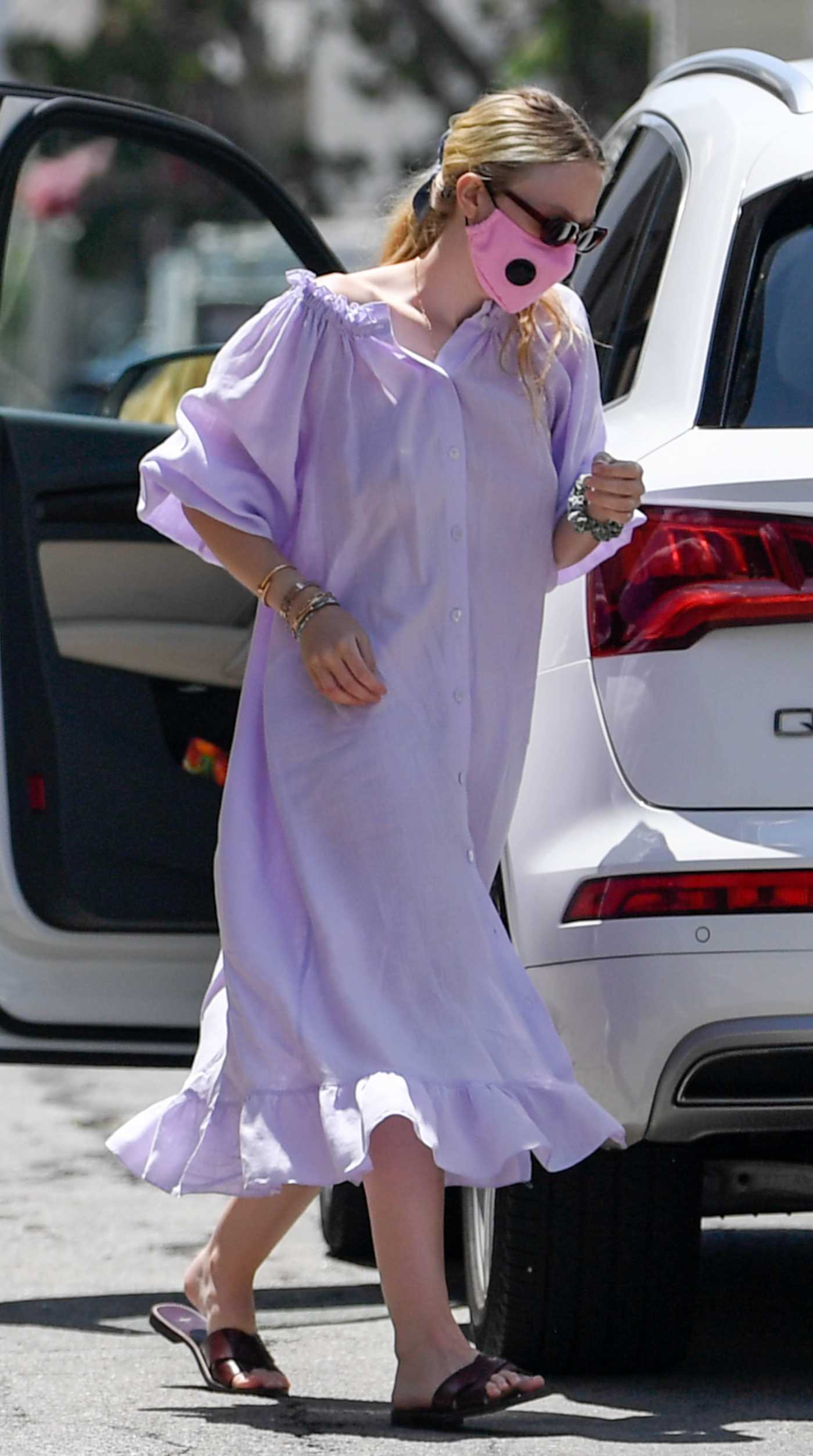 Dakota Fanning in a Purple Dress Was Seen Out in Beverly Hills 07/06/2020