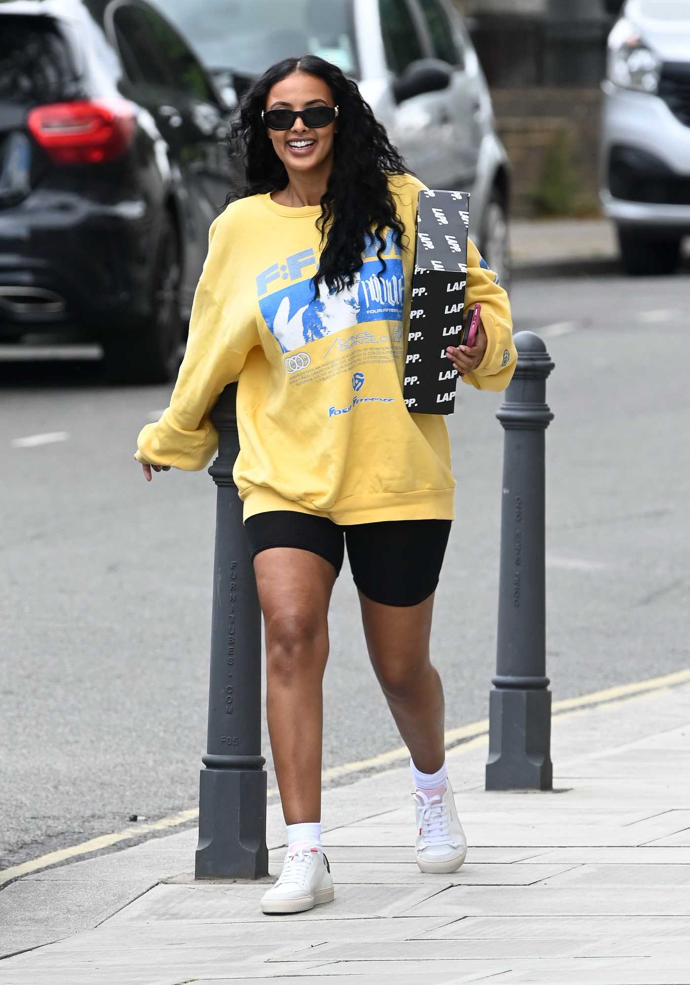 Maya Jama in a Yellow Oversized Sweatshirt Was Seen Out in London 07/11/2020