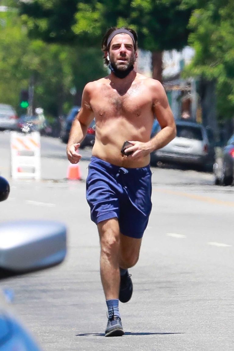 Zachary Quinto in a Blue Shorts