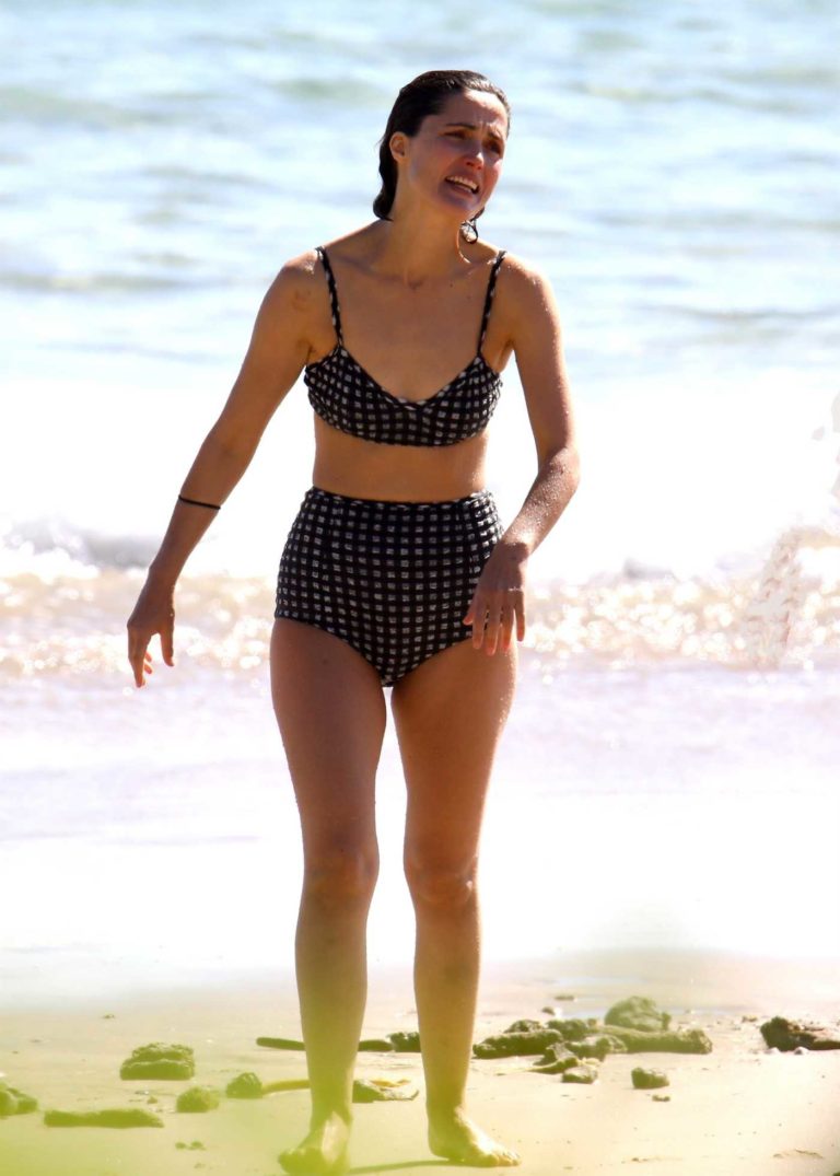Rose Byrne in a Black High-Waisted Bikini