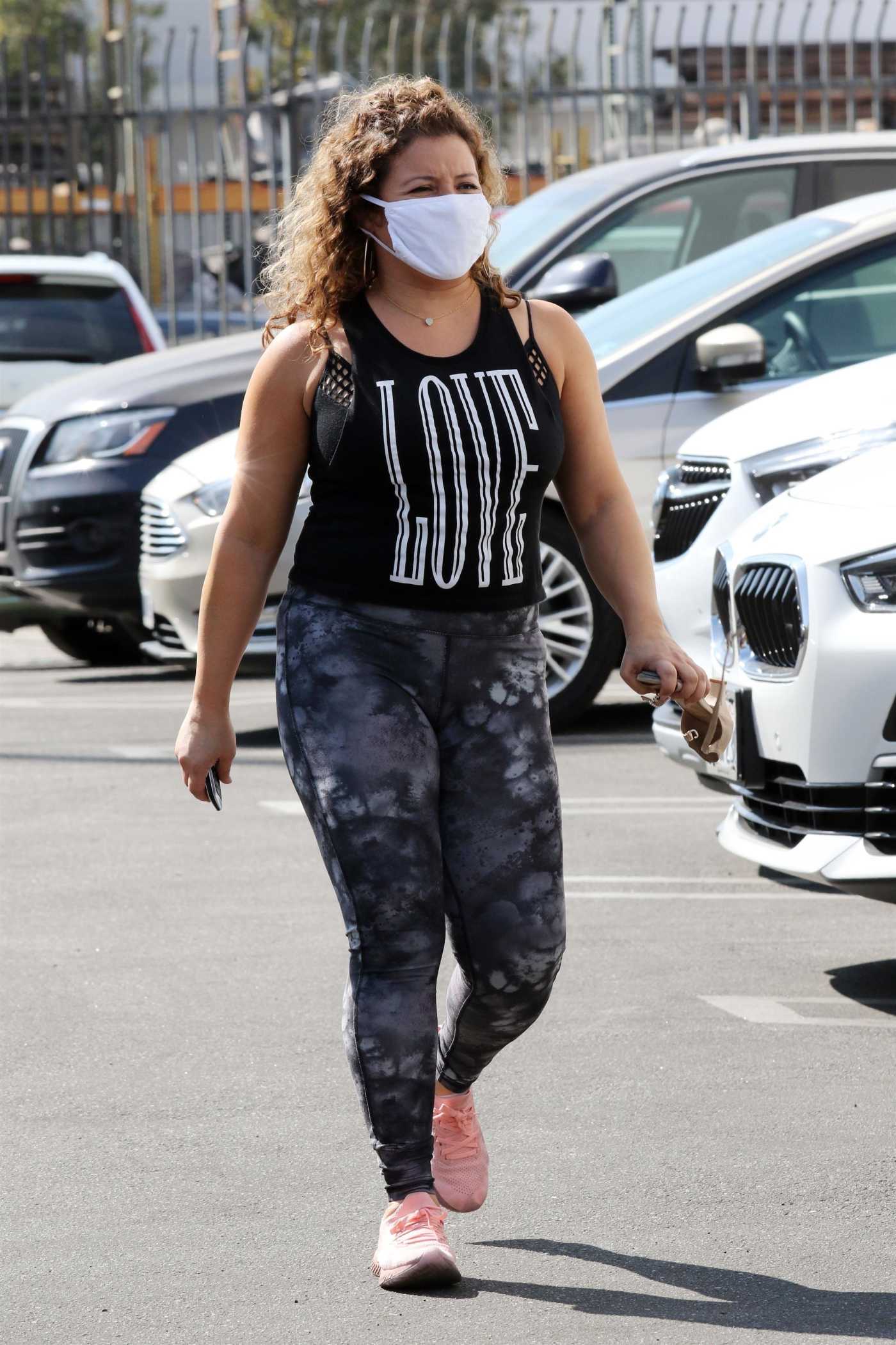 Justina Machado in a Grey Camo Leggings Arrives for Practice at the DWTS Studio in Los Angeles 09/18/2020