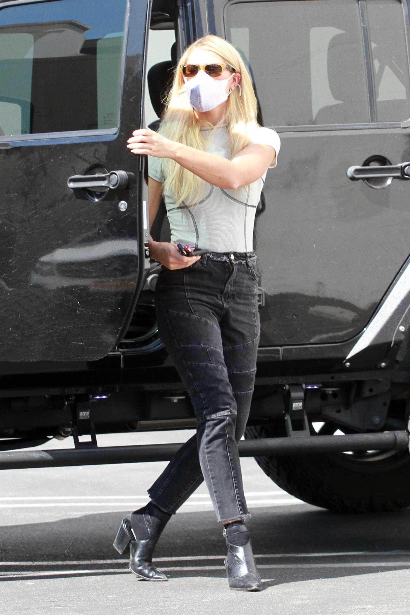 Emma Slater in a White Tee Attends the DWTS Studio in Los Angeles 09/30/2020