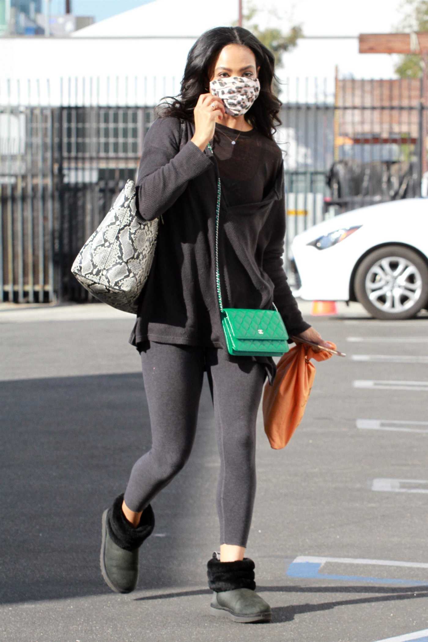 Britt Stewart in a Black Leggings Arrives for Dance Practice at the DWTS Studio in Los Angeles 11/13/2020