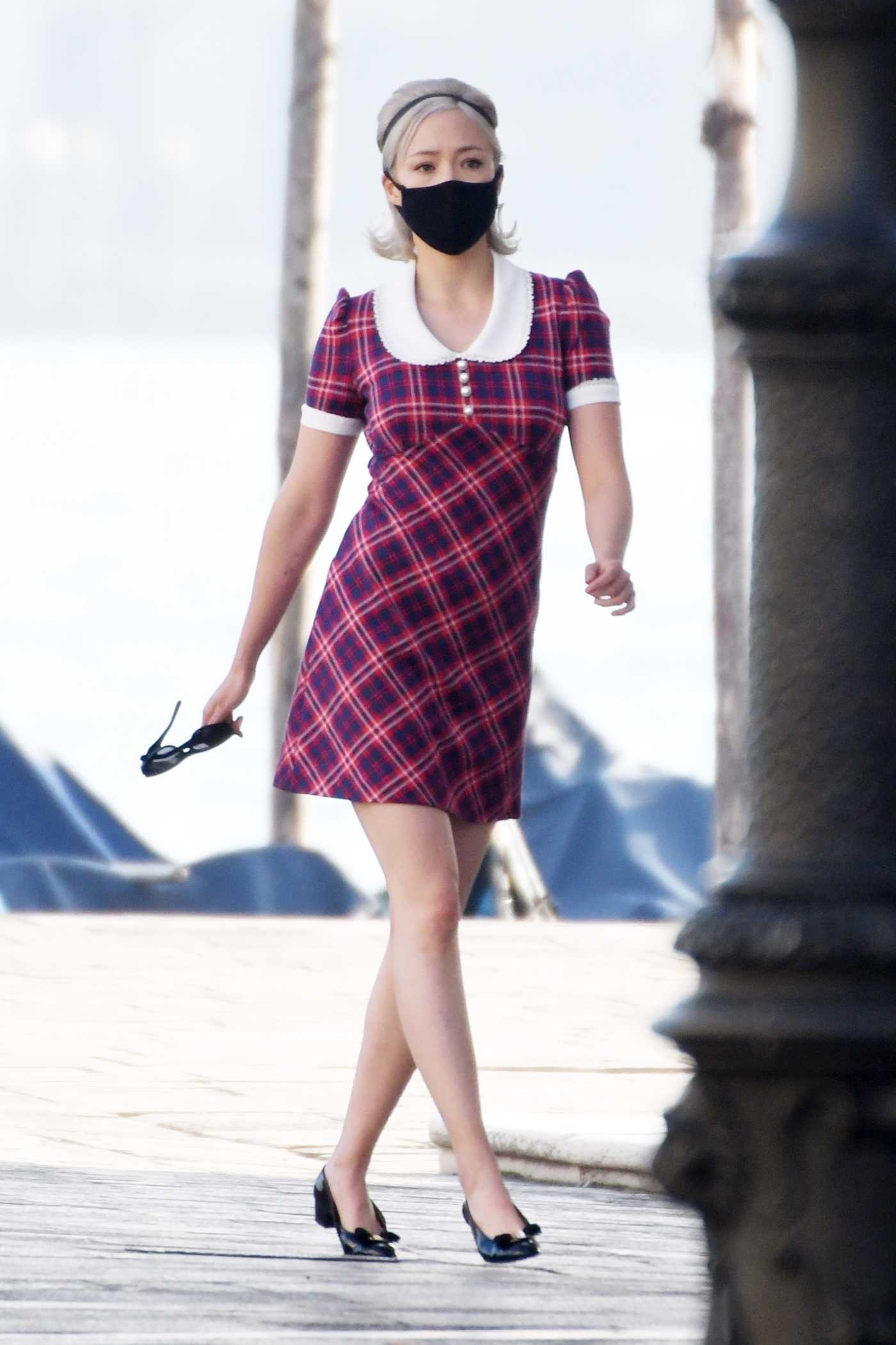 Pom Klementieff in a Plaid Mini Dress Has Fun in the Squares of Venice 11/09/2020