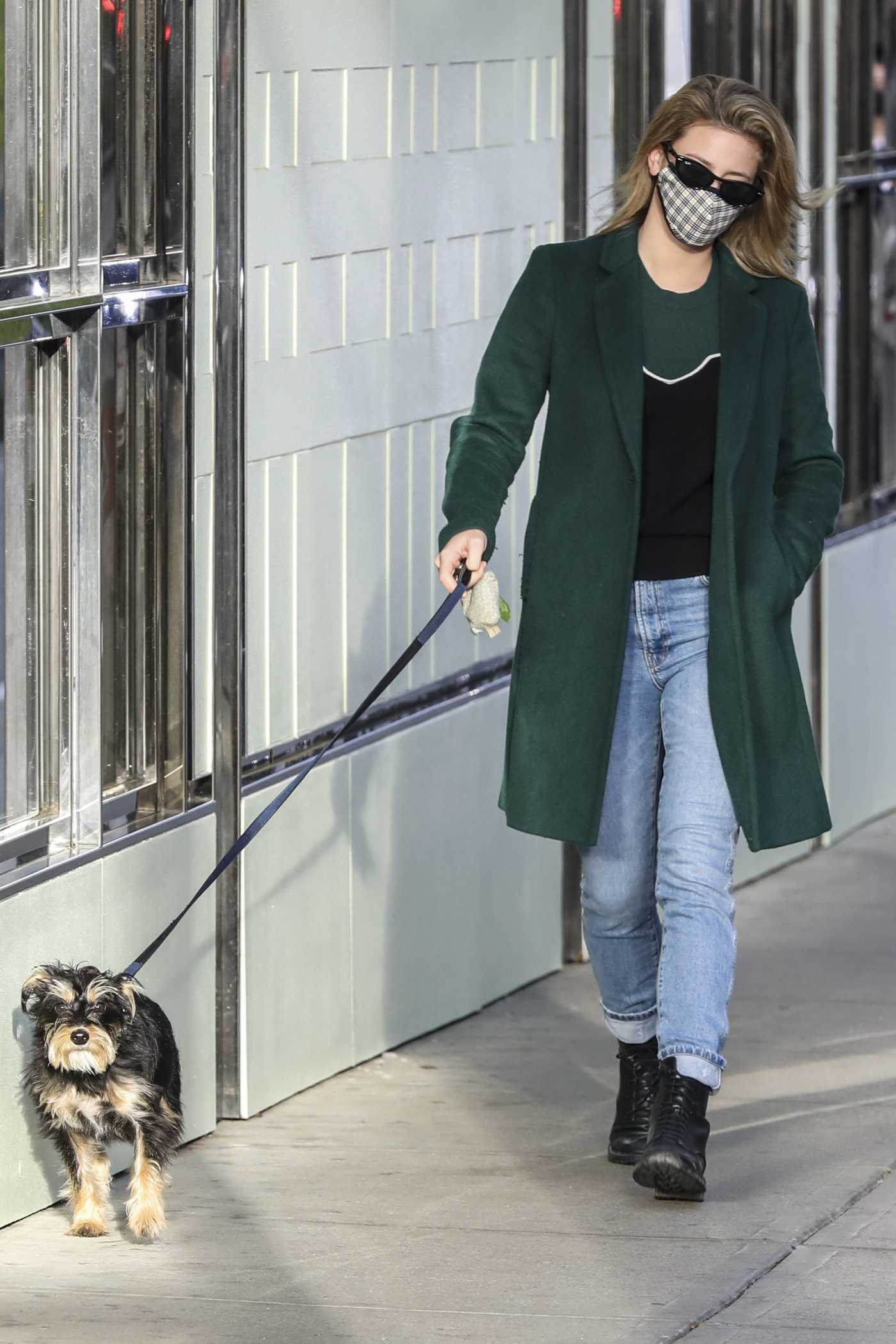 Lili Reinhart in a Green Coat Walks Her Dog in Vancouver 12/13/2020