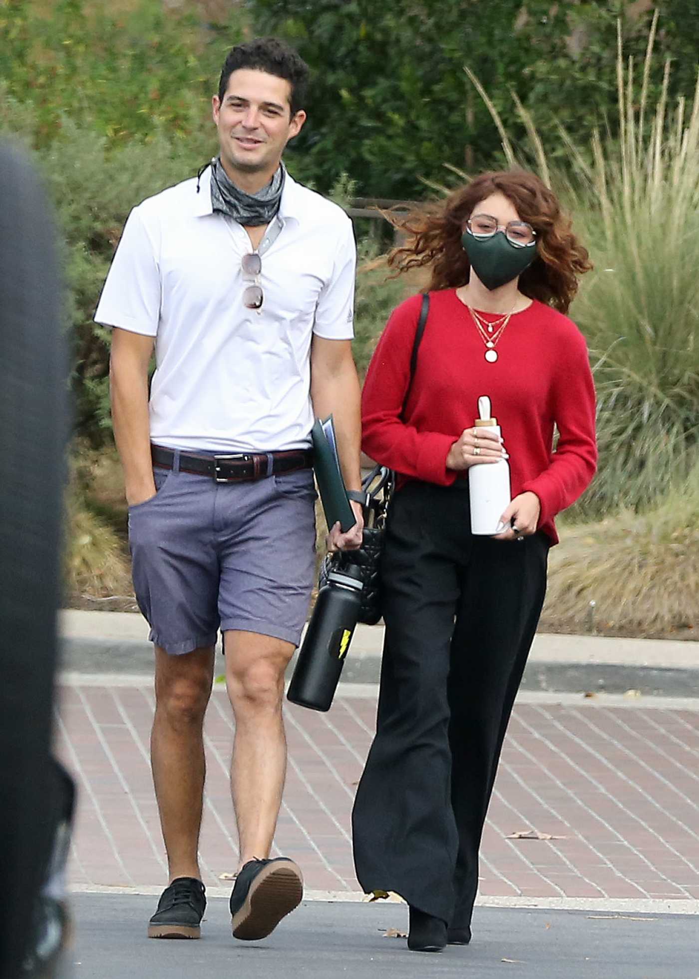 Sarah Hyland in a Red Sweatshirt Was Seen Out with Wells Adam in Los Angeles 12/13/2020