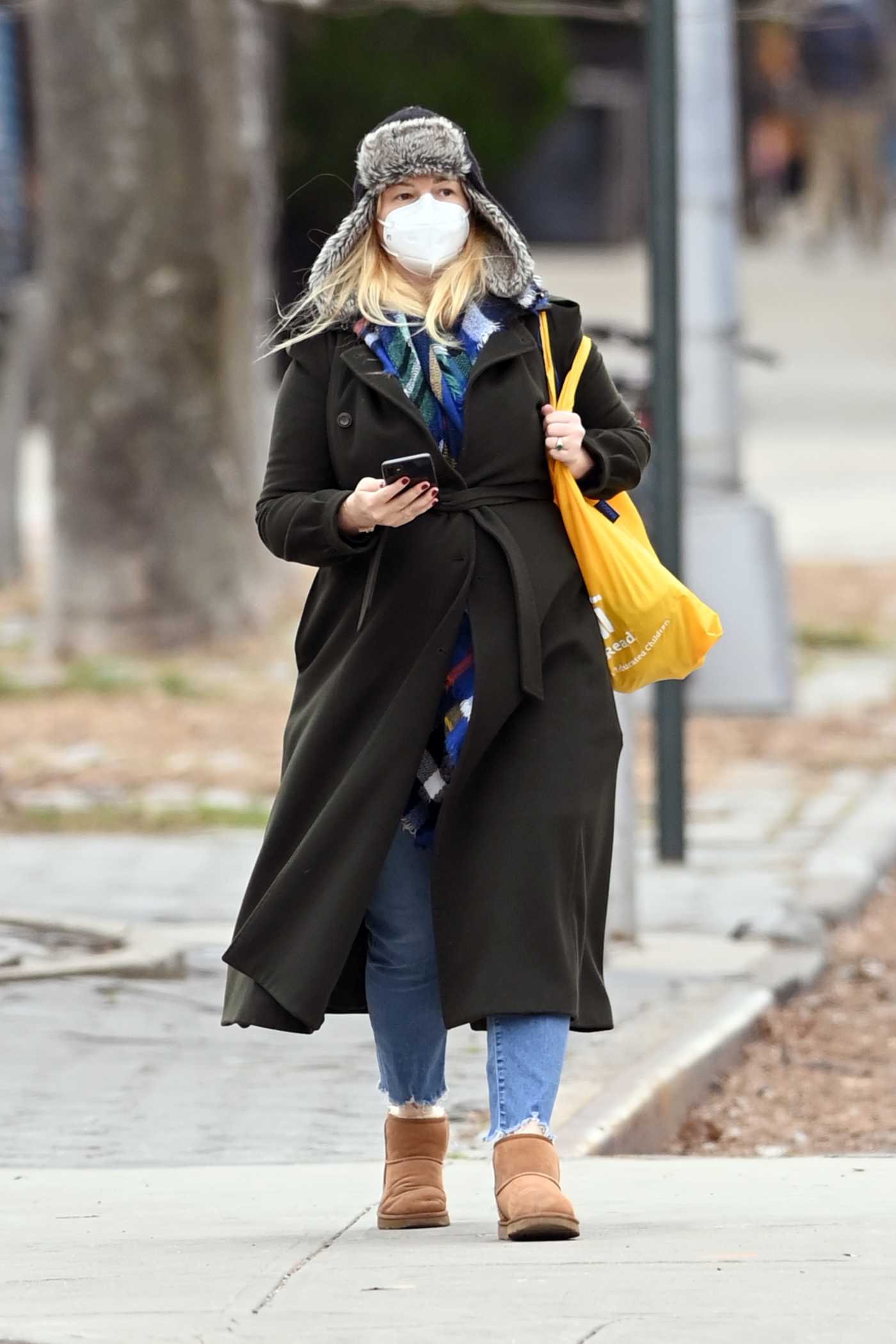 Amber Tamblyn in a Black Coat Walks Her Dog in New York 12/30/2020