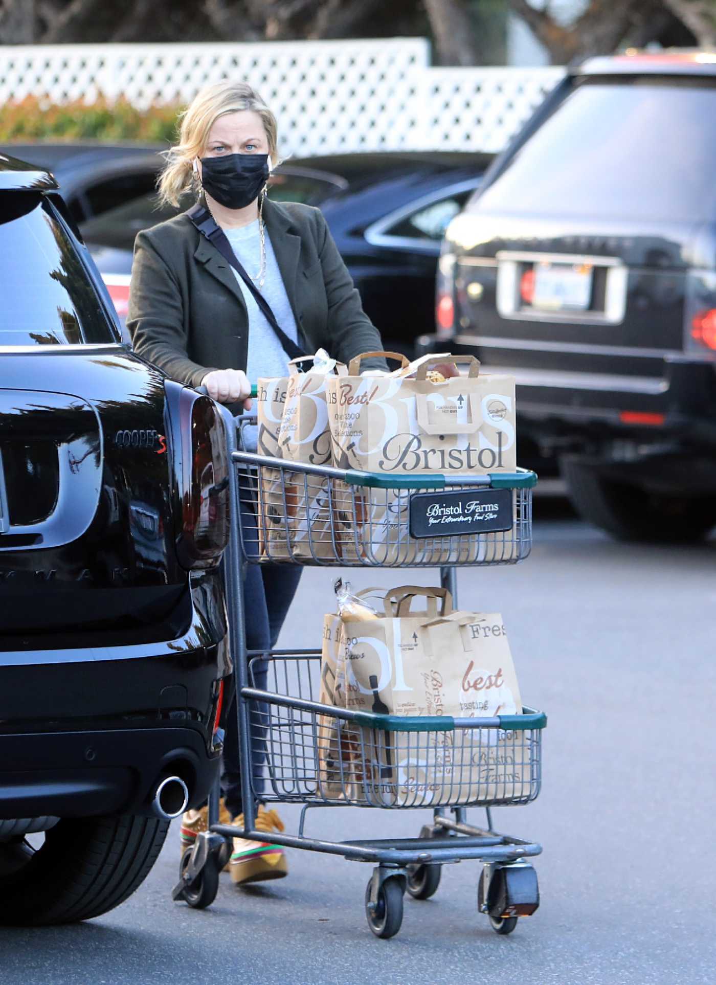 Amy Poehler in a Black Protective Mask Goes Grocery Shopping at Bristol Farms in Los Angeles 01/26/2021