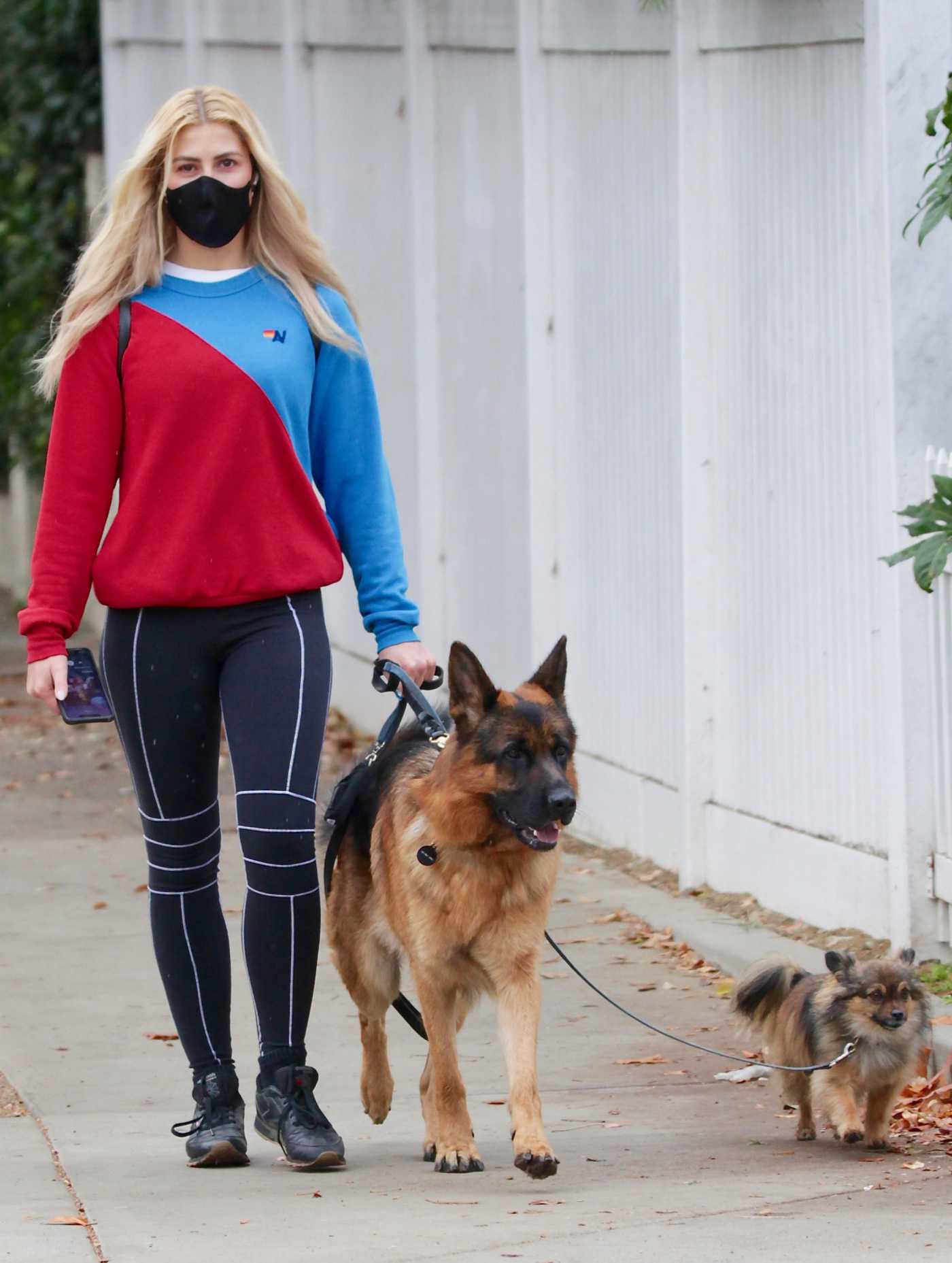 Emma Slater in a Black Protective Mask Walks Her Dogs in Los Angeles 01/23/2021