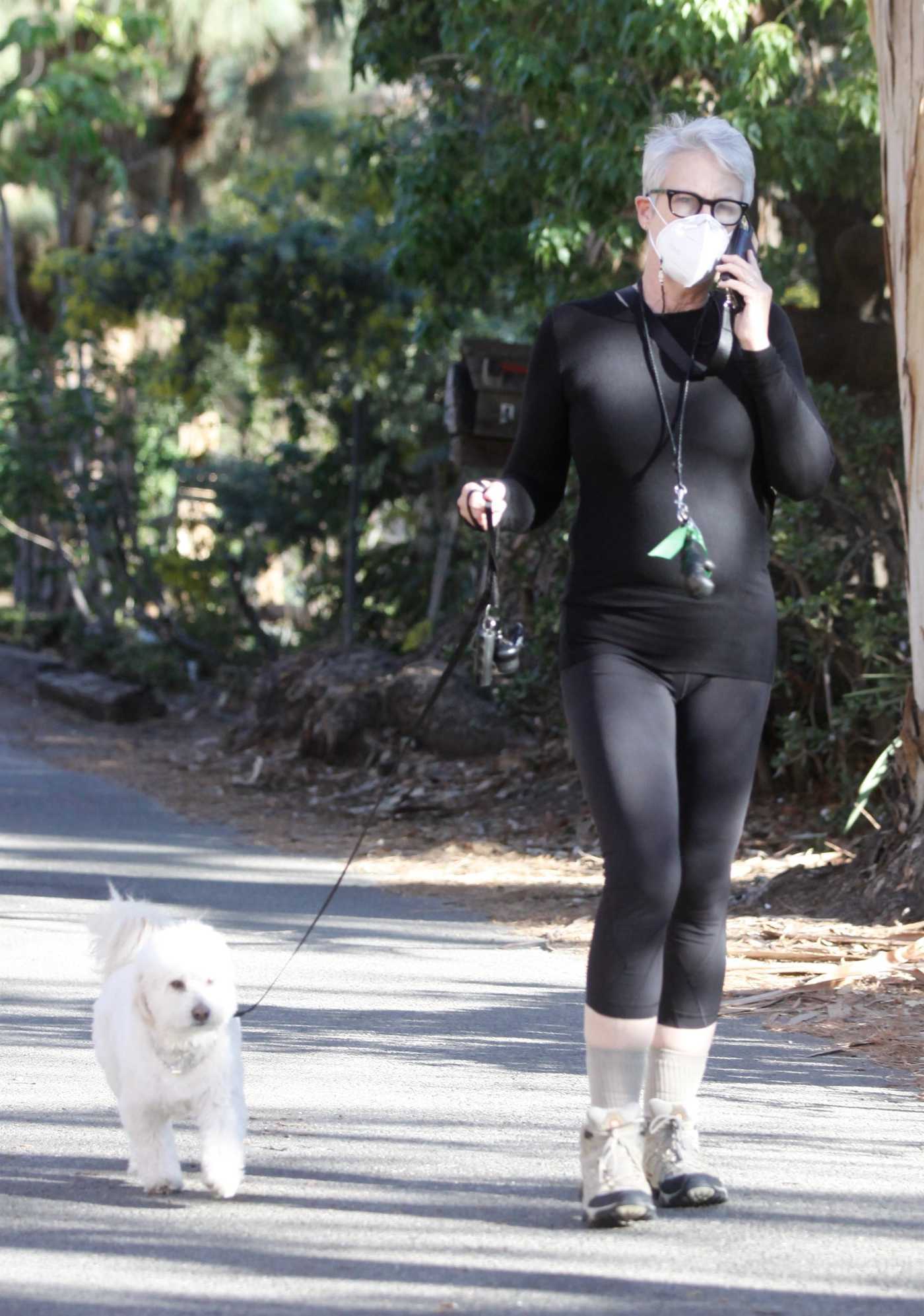 Jamie Lee Curtis in a Black Outfit Walks Her Dog in Santa Monica 01/21/2021