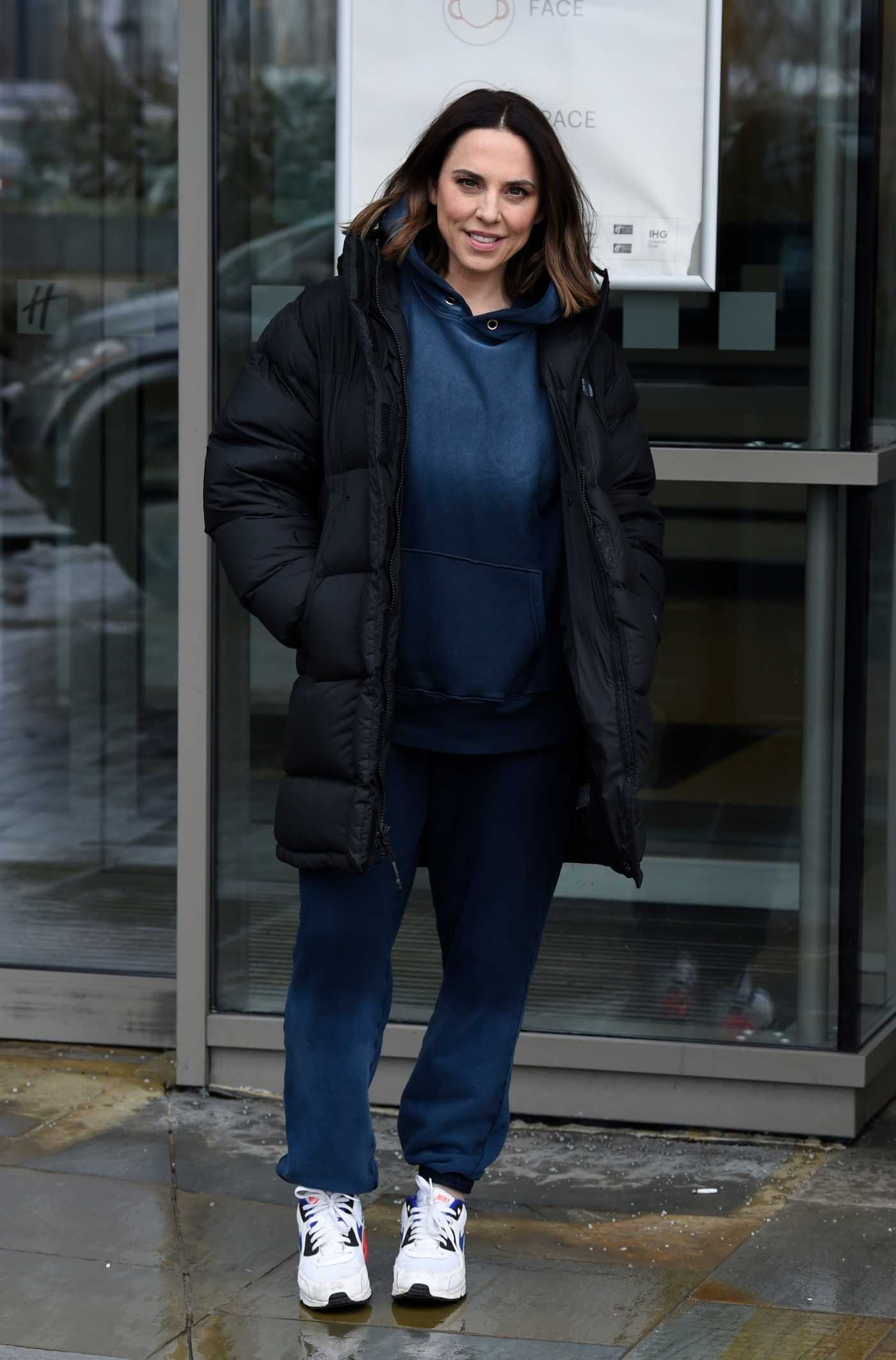 Melanie Chisholm in a Black Puffer Jacket Leaves the TV Studios at Media City in Manchester 01/23/2021