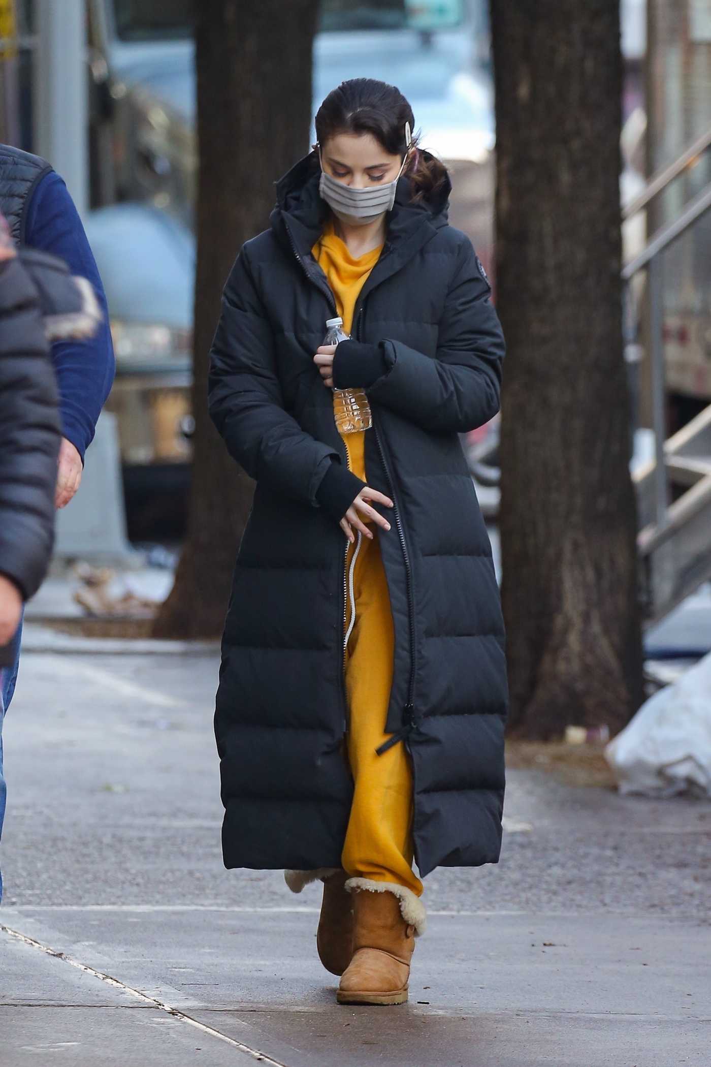 Selena Gomez in a Black Puffer Coat Was Spotted on the Set of Only Murders in the Building in New York 01/20/2021