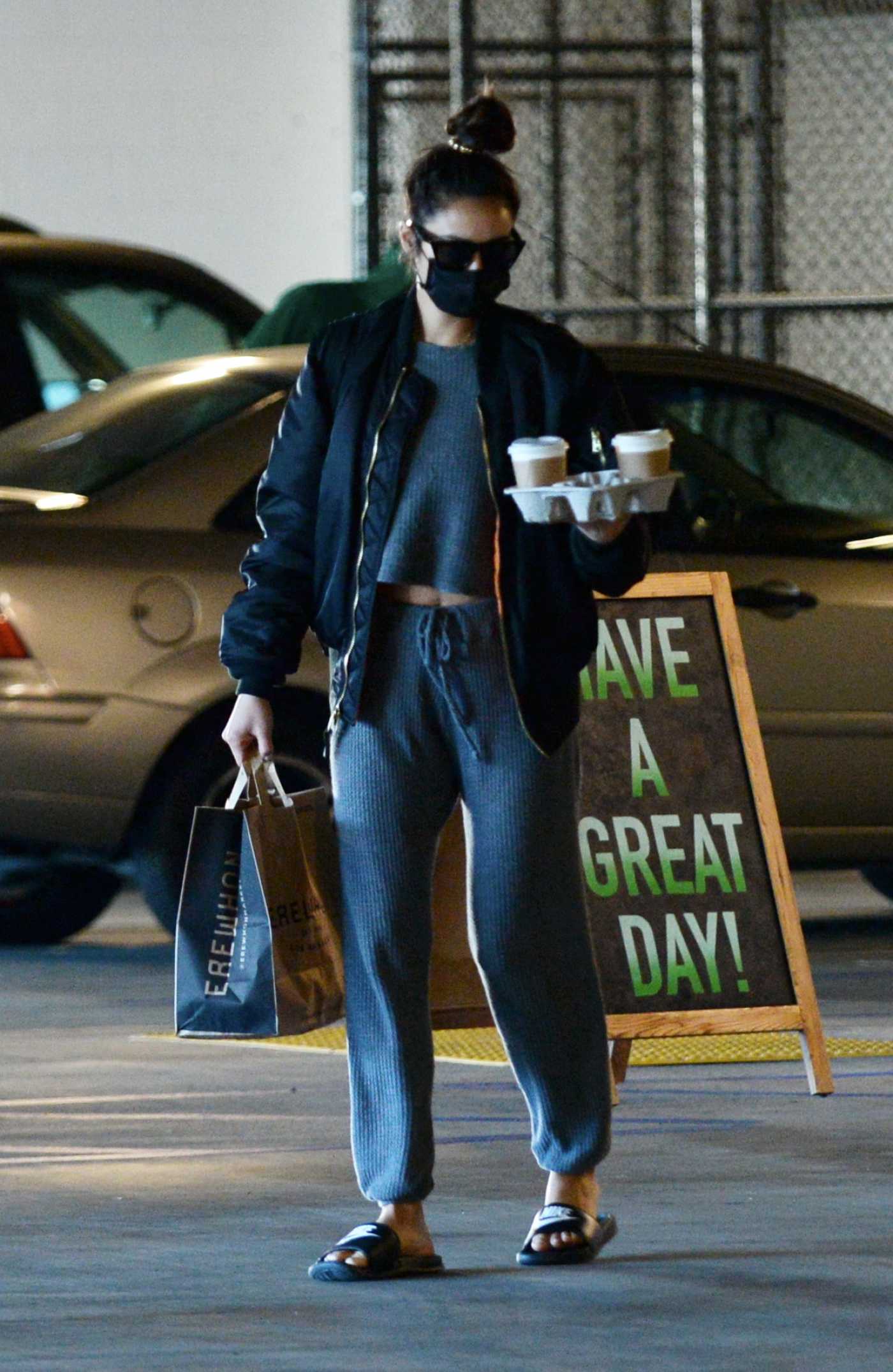 Shay Mitchell in a Black Protective Mask Goes Grocery Shopping at Erewhon in Los Angeles 01/10/2021