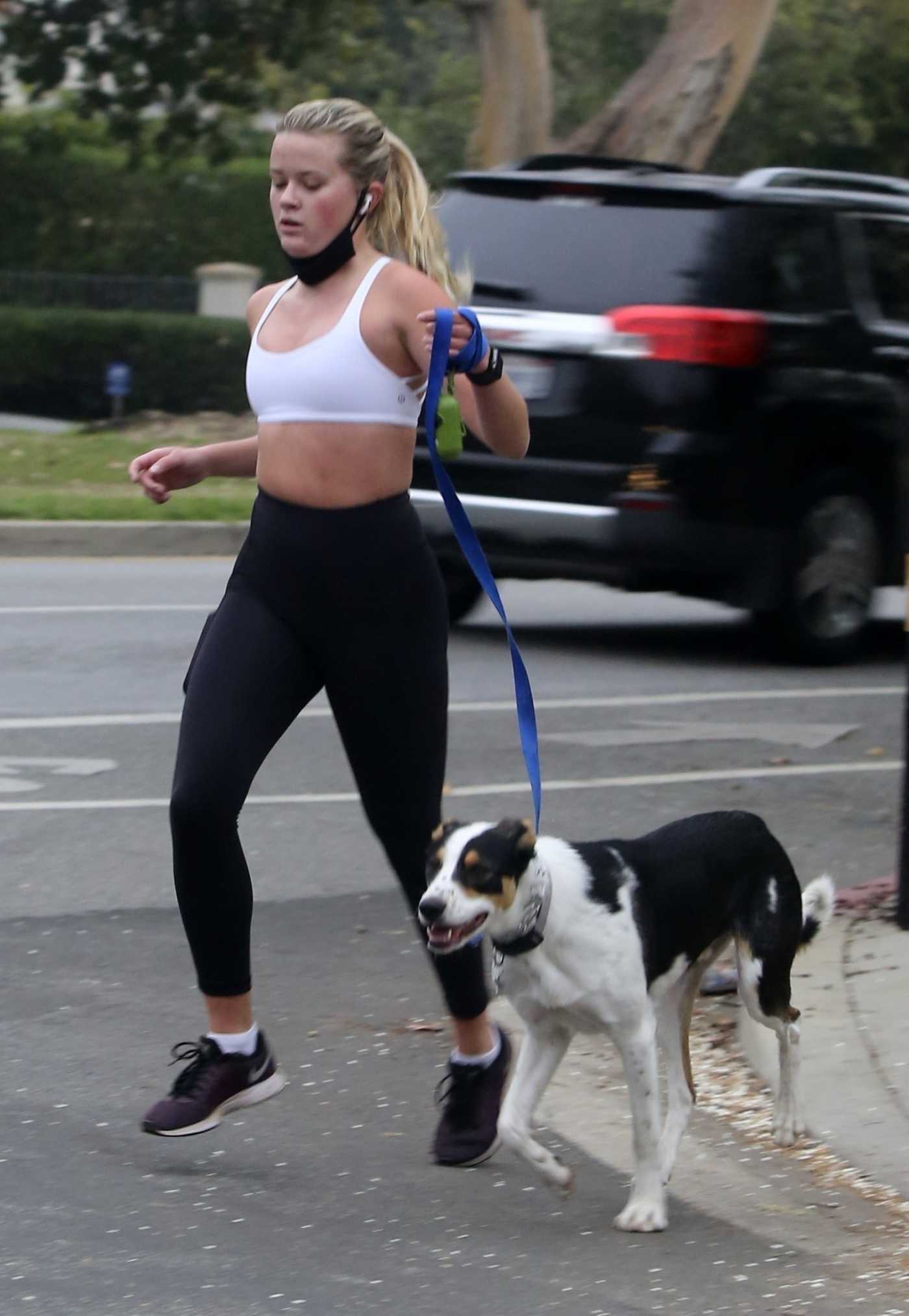 Ava Phillippe in a White Sports Bra Goes Jogging with Her Dog in Los Angeles 02/09/2021