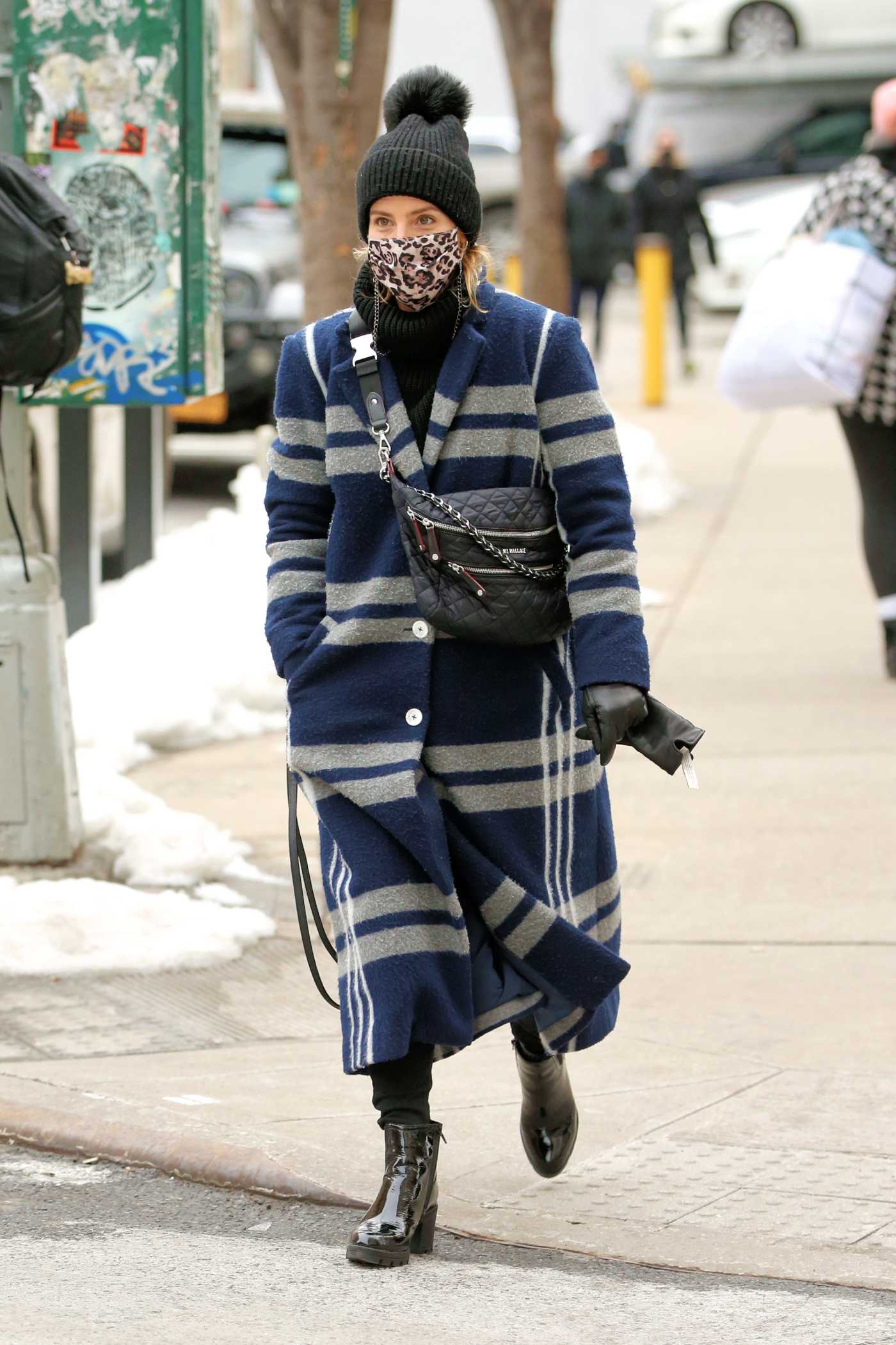 Dianna Agron in a Navy Striped Coat Was Seen Out in New York 02/11/2021