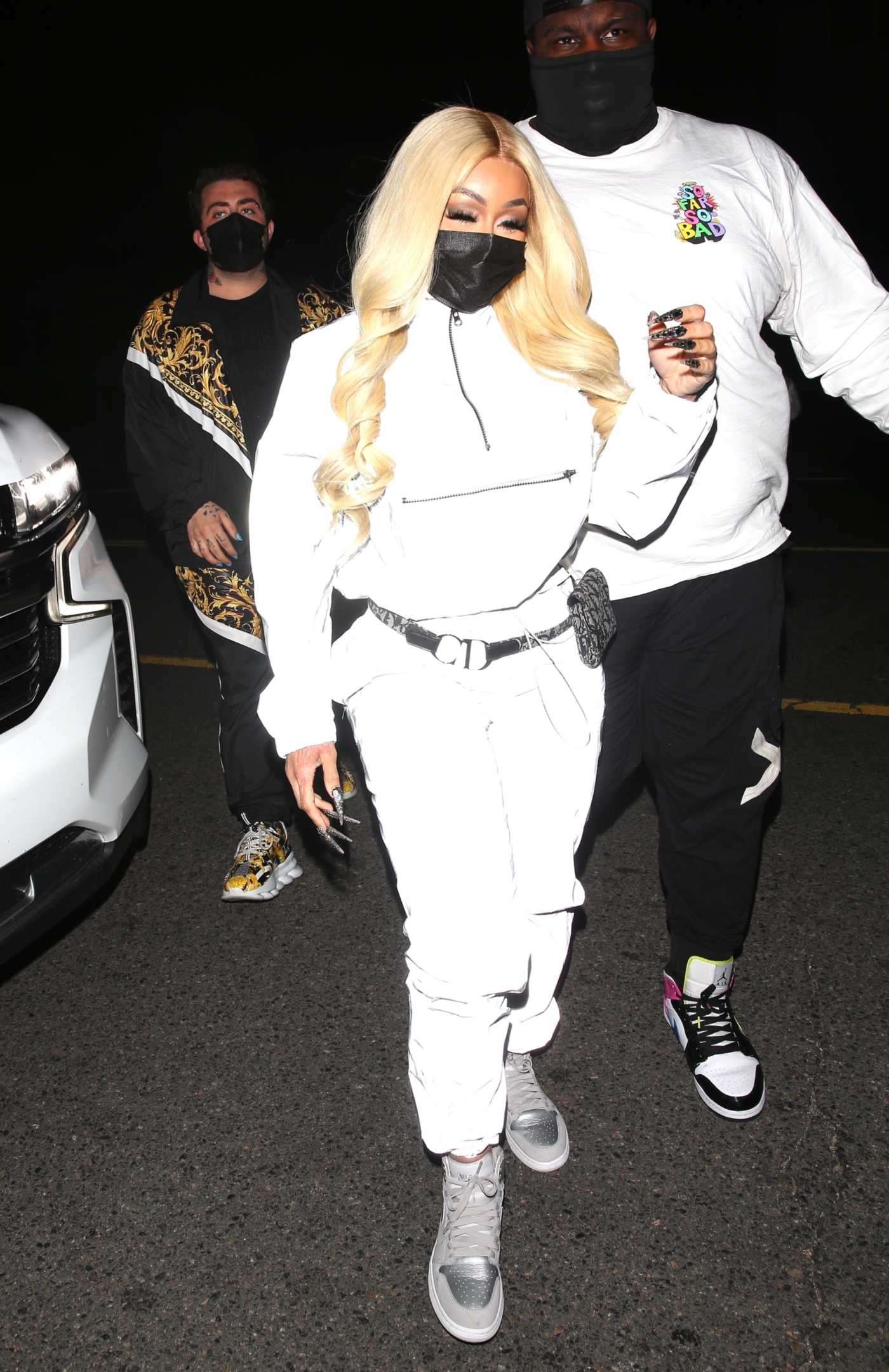 Blac Chyna in a White Tracksuit Arrives at Giorgio Baldi Italian Restaurant in Los Angeles 03/17/2021